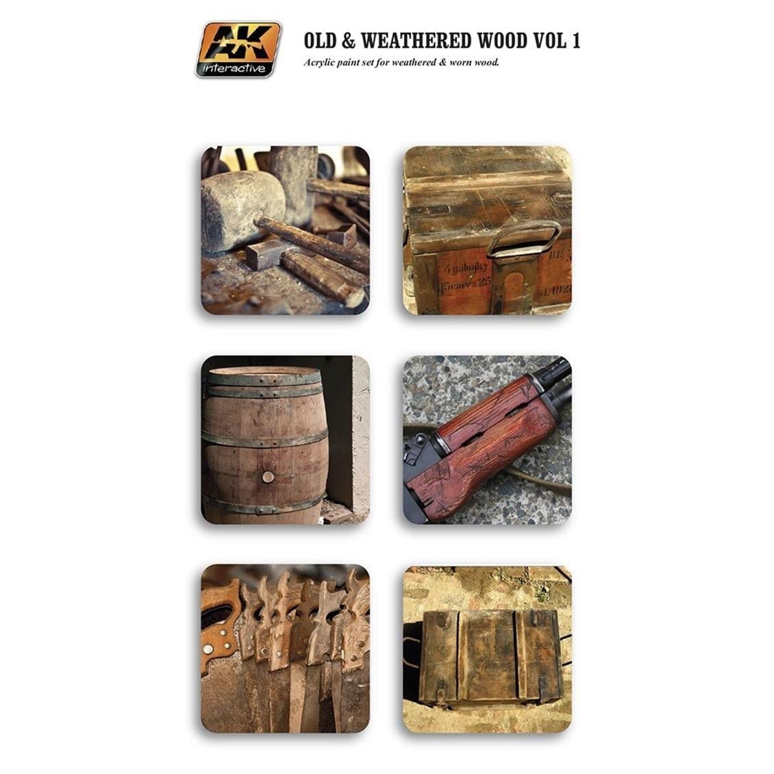 AK 562 6x17 ml. Eski ve Aşınmış Ahşap Efekti Model Boyası Seti Vol.1