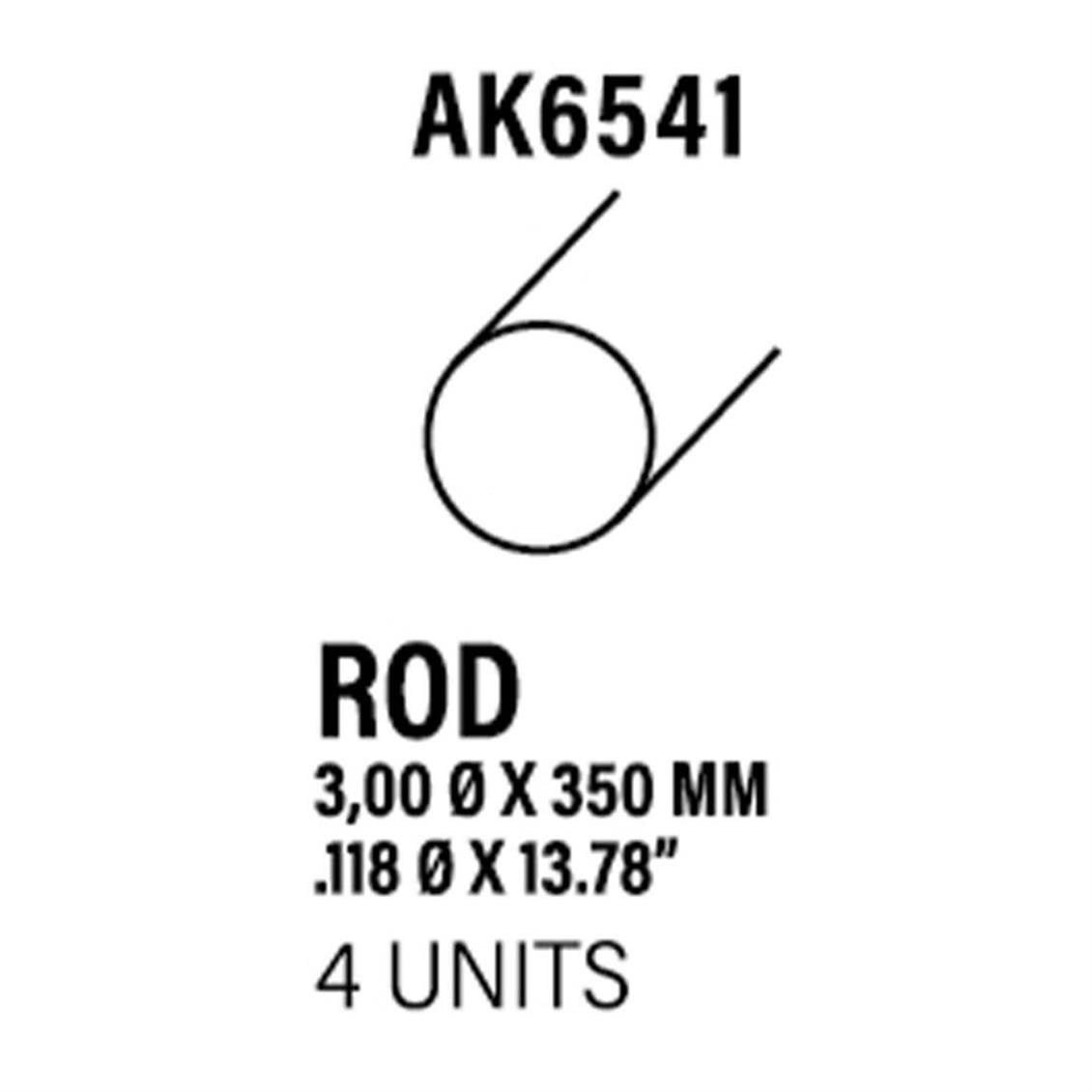 AK 6541 3.00 x 350 mm. Plastik Yuvarlak Çubuk, 10 Adet