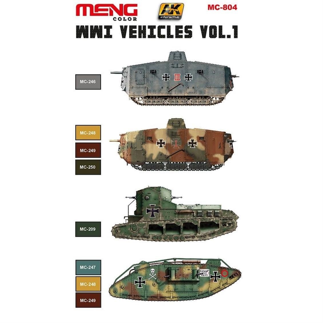 AK 804 WWI Araçları Kamuflaj Renkleri Model Boyası Seti 6x17ml Vol.1