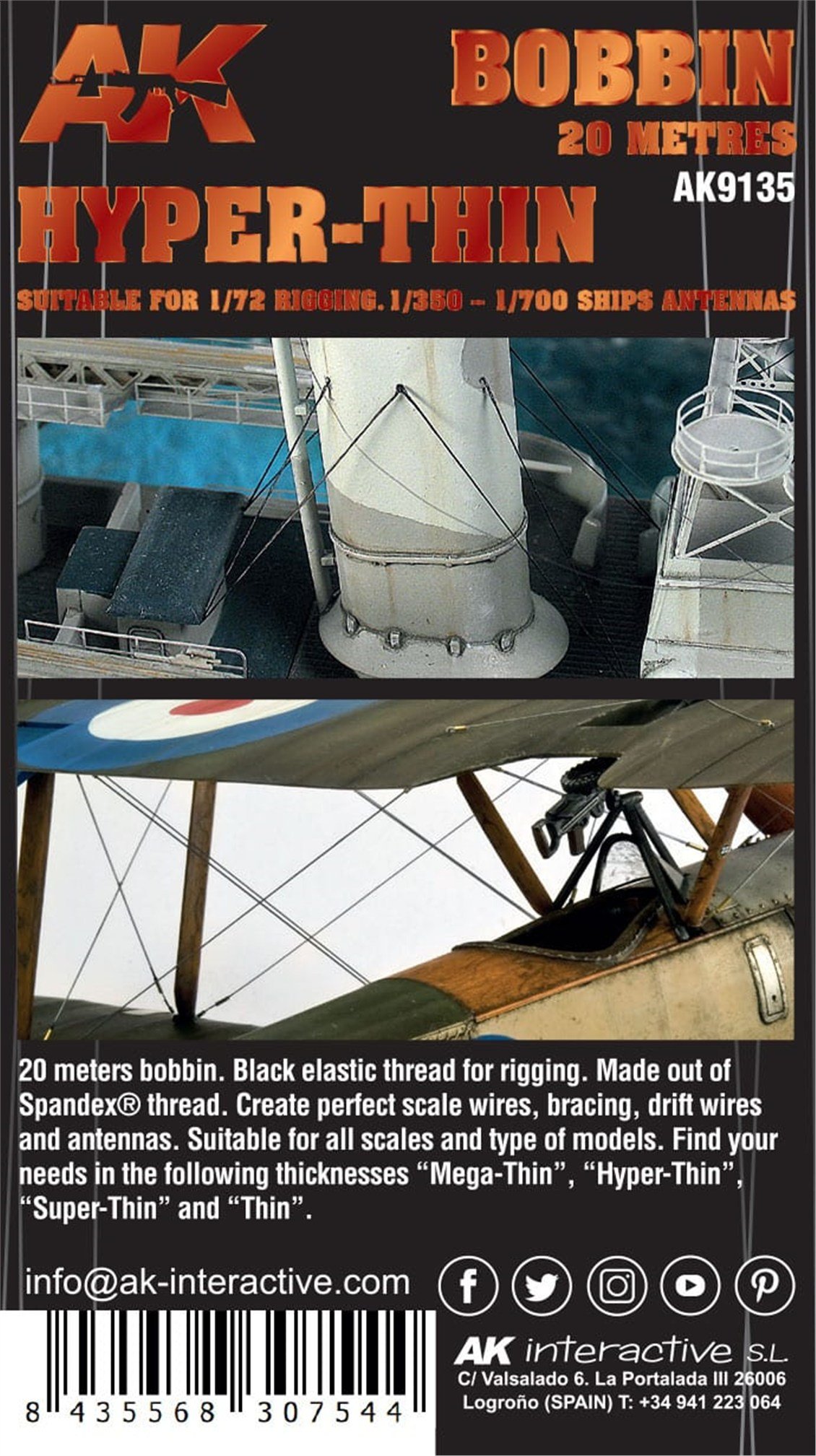 AK 9135 Süper İnce 0,320 mm. Elastik Tel, 1/350 Gemiler İçin, 20 metre