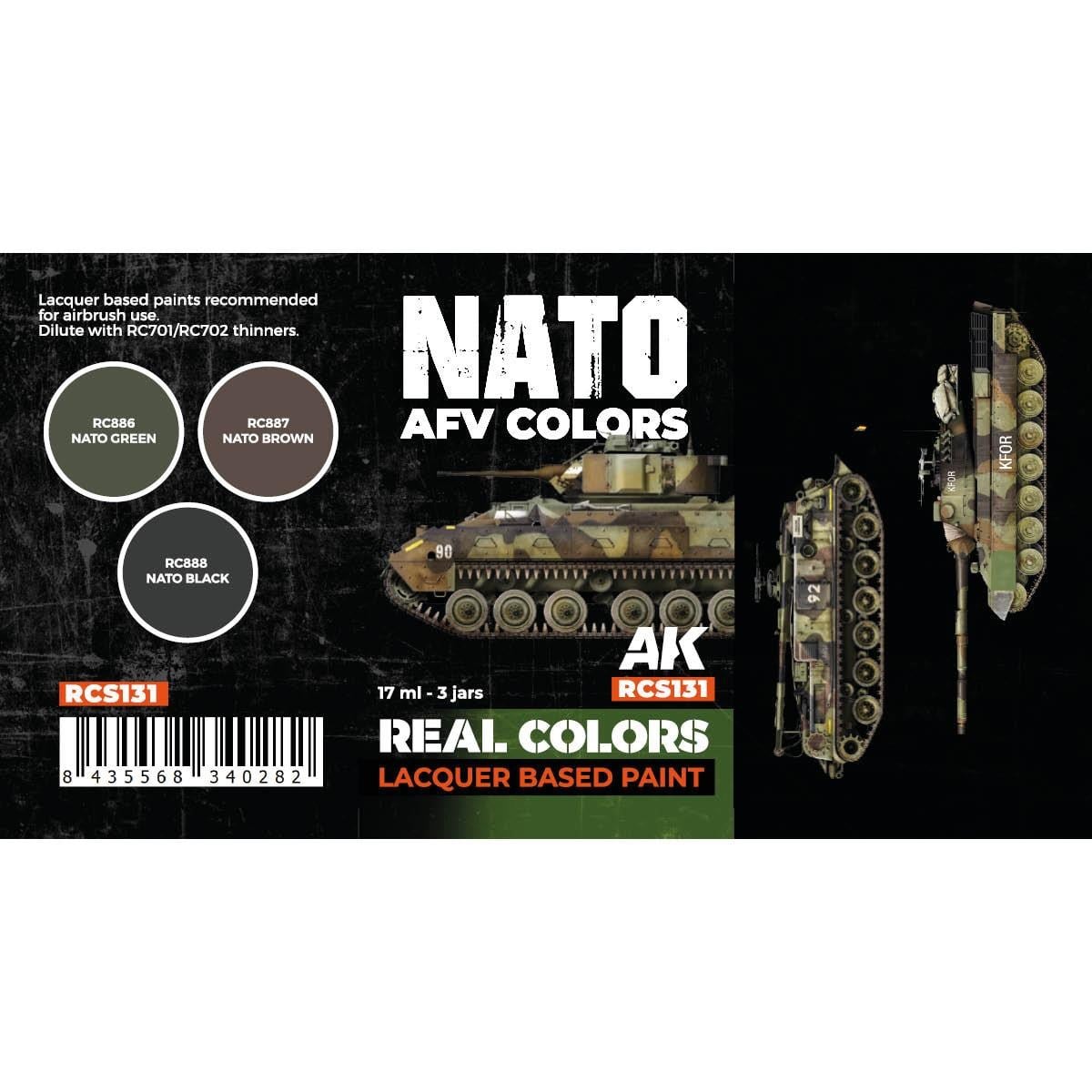 AK RCS131 3x17 ml. Real Colors Nato Zırhlı Araç AFV Renkleri, Lacquer Model Boyası Seti