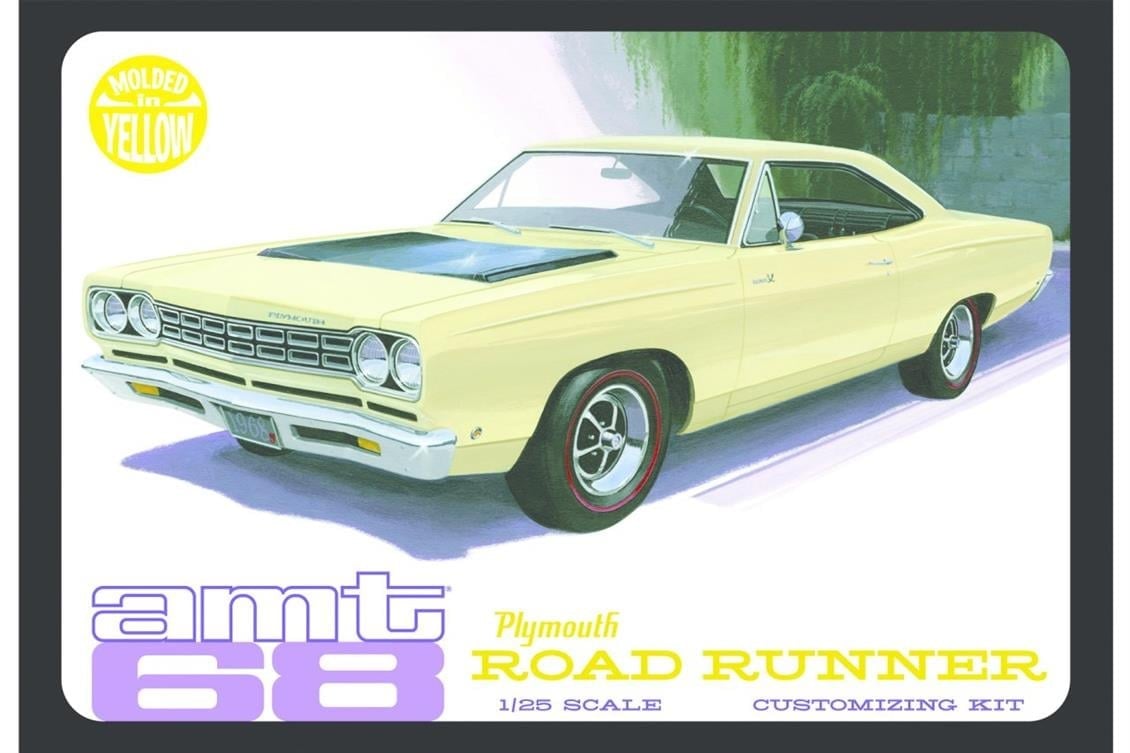AMT 849 1/25 Ölçek, 1968 Plymouth Roadrunner - Yellow Araba, Plastik Model kiti