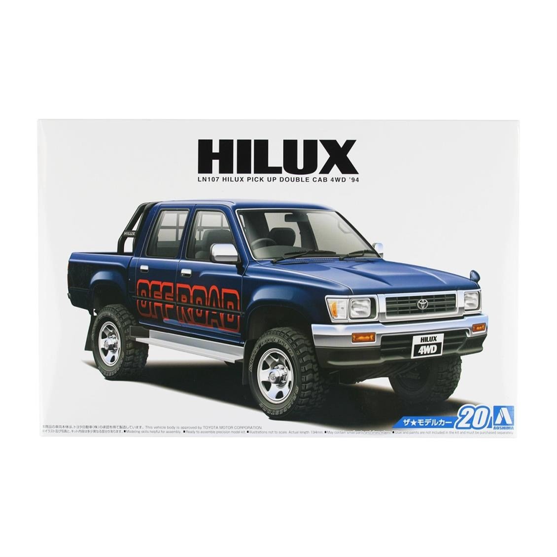 Aoshima 05228 1/24 Ölçek, Toyota Ln107 Hilux Pick Up Double Cab 4, Plastik Model kiti