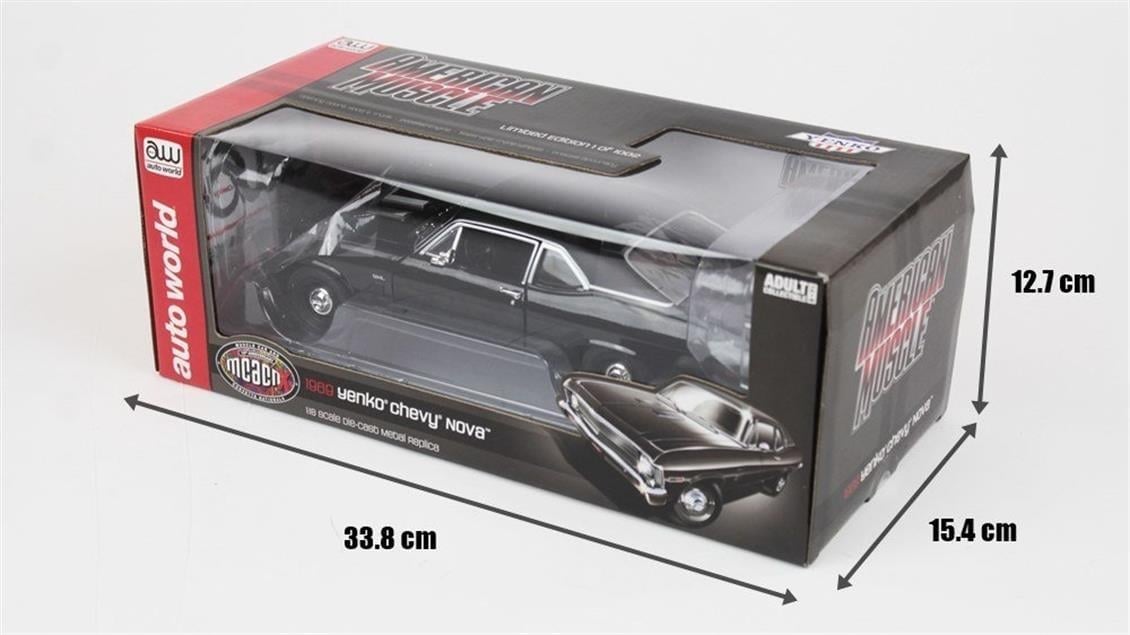 Autoworld 1178 1/18 Ölçek, 1969 Chevrolet Yenko Nova (mcacn), Siyah, Sergilemeye Hazır Metal Araba Modeli