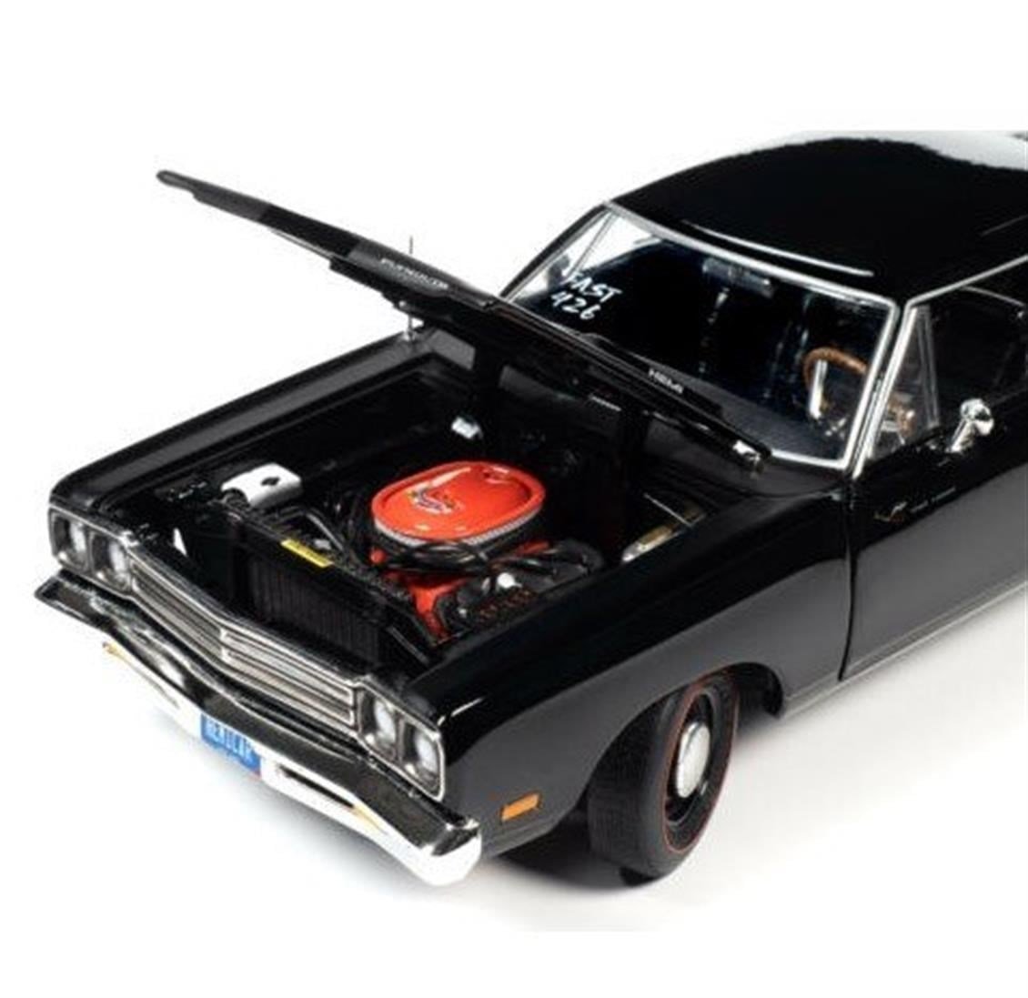 Autoworld 1213 1/18 Ölçek, 1969 Plymouth Roadrunner Sert Tavan, Siyah, Sergilemeye Hazır Metal Araba Modeli