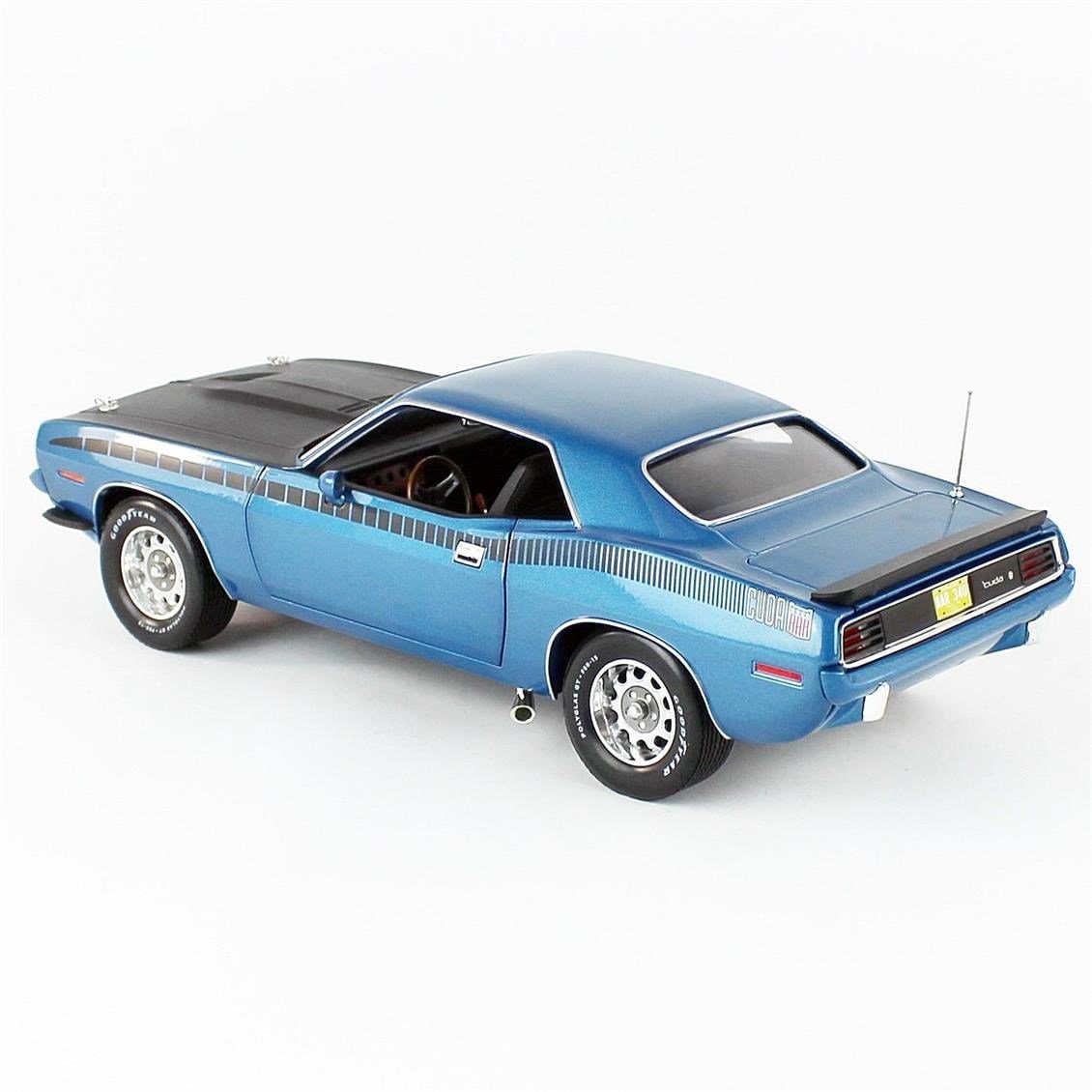 AutoWorld AMM1225 1/18 Ölçek, 1970 Plymouth AAR Cuda 3406, Blue, Sergilemeye Hazır Metal Araba Modeli