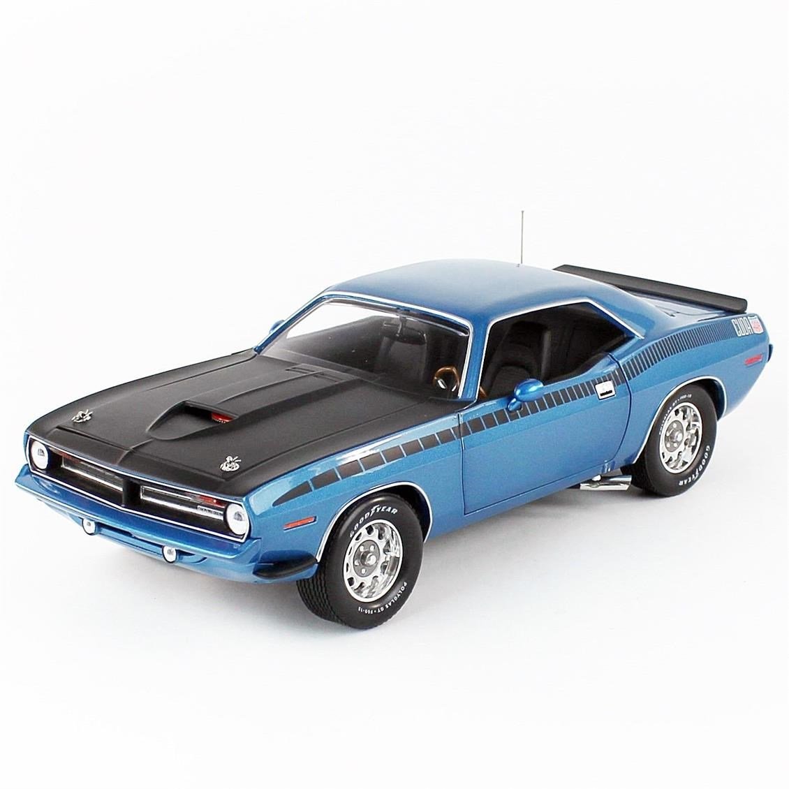AutoWorld AMM1225 1/18 Ölçek, 1970 Plymouth AAR Cuda 3406, Blue, Sergilemeye Hazır Metal Araba Modeli