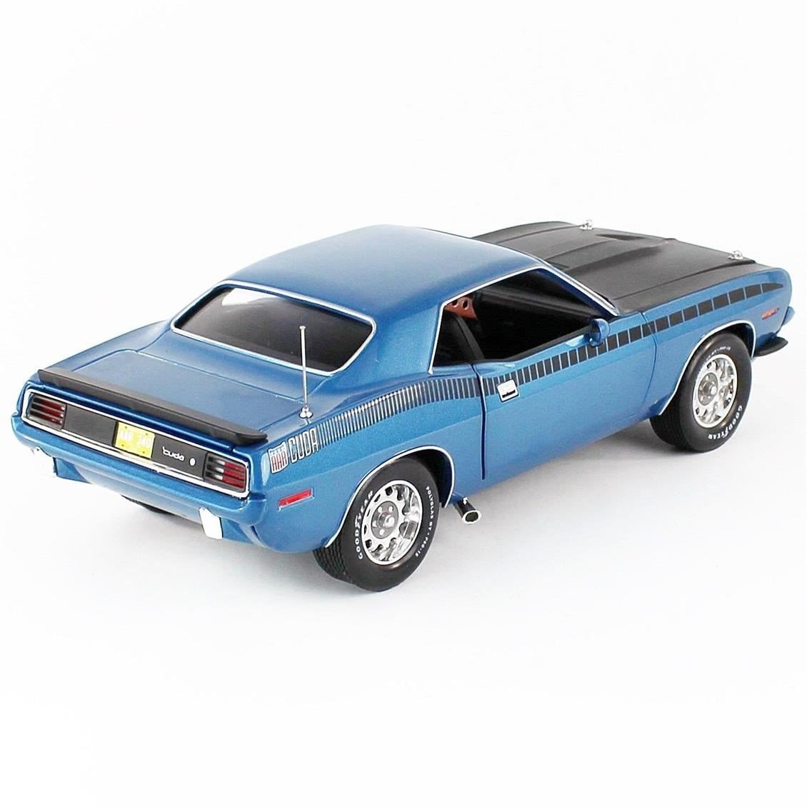 AutoWorld AMM1225 1/18 Ölçek, 1970 Plymouth AAR Cuda 3406, Blue, Sergilemeye Hazır Metal Araba Modeli