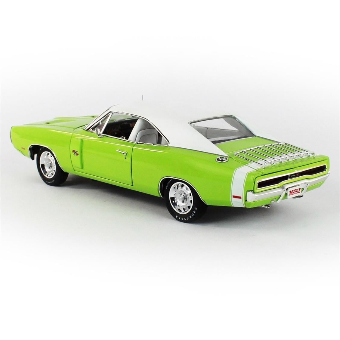 AutoWorld AMM1249 1/18 Ölçek, 1970 Dodge Charger R/T (Hemmings Muscle Machine), FJ5 Sublime, Sergilemeye Hazır Metal Araba Mode