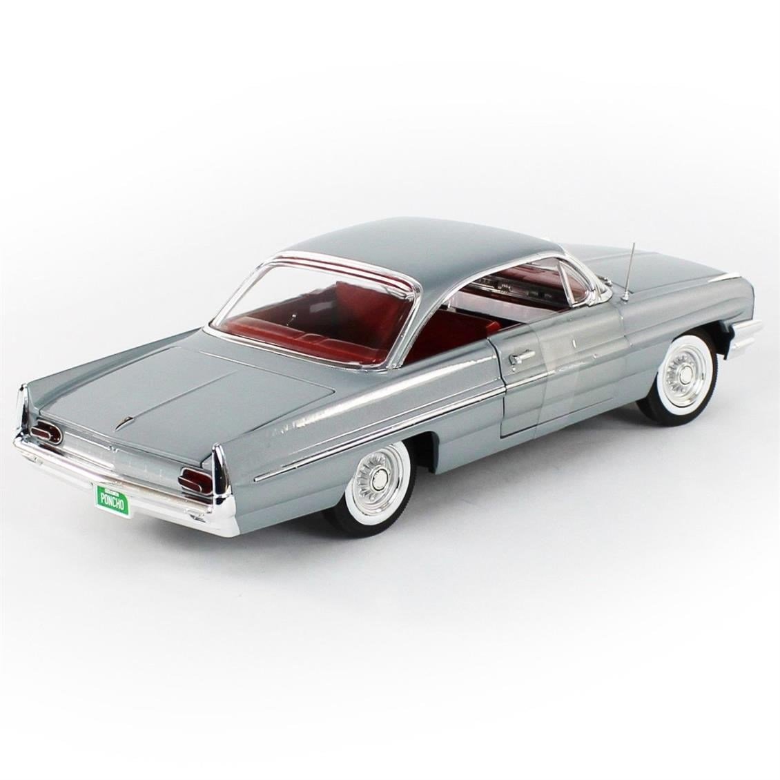AutoWorld AMM1254 1/18 Ölçek, 1961 Pontiac Catalina Hardtop (Class of 1961), Richmond Gray, Sergilemeye Hazır Metal Araba Model