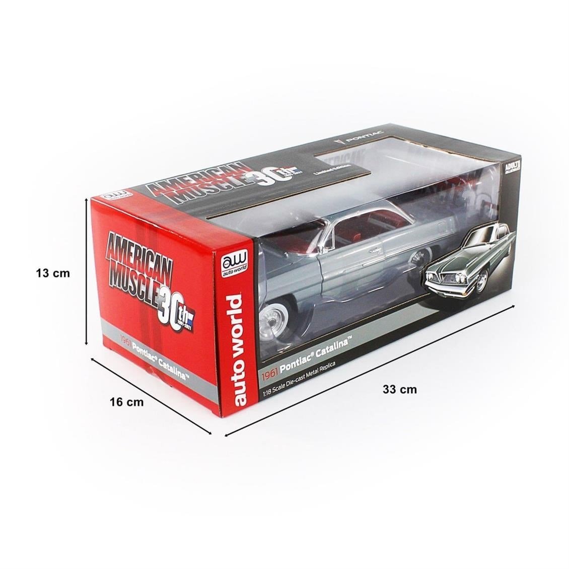 AutoWorld AMM1254 1/18 Ölçek, 1961 Pontiac Catalina Hardtop (Class of 1961), Richmond Gray, Sergilemeye Hazır Metal Araba Model