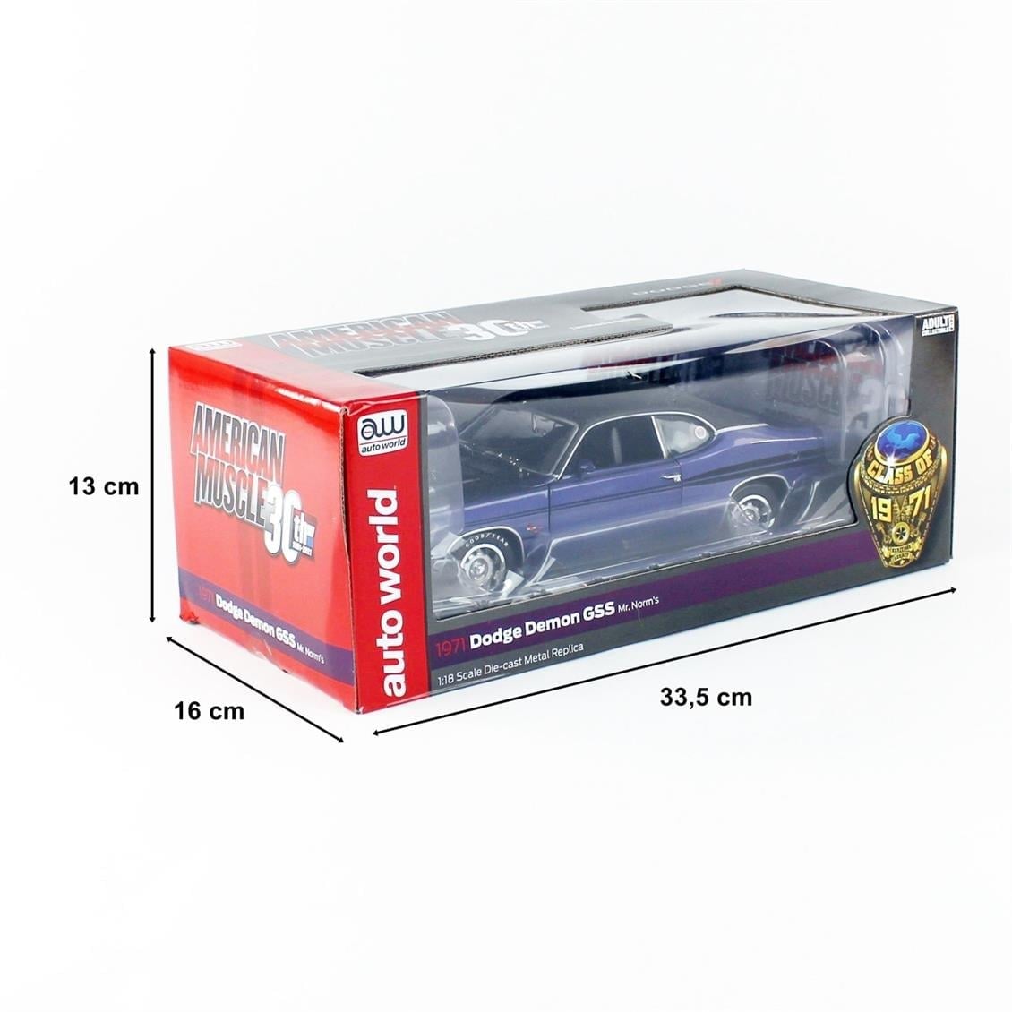 AutoWorld AMM1255 1/18 Ölçek, 1971 Dodge Demon, Dark Blue, Sergilemeye Hazır Metal Araba Modeli