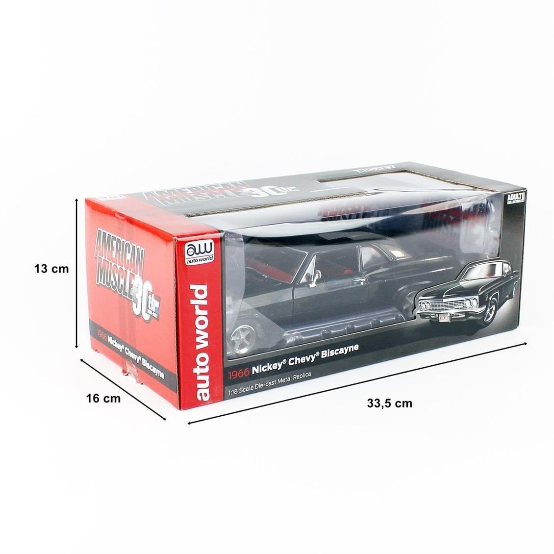 AutoWorld AMM1259 1/18 Ölçek, 1966 Chevy Biscayne Nickey, Black, Sergilemeye Hazır Metal Araba Modeli