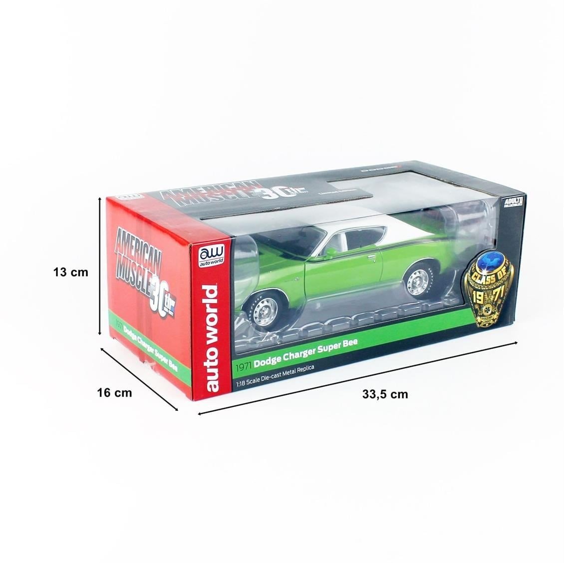 AutoWorld AMM1260 1/18 Ölçek, 1971 Dodge Charger SB CO71, Green White, Sergilemeye Hazır Metal Araba Modeli