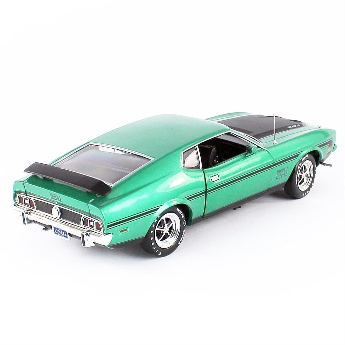 AutoWorld AMM1262 1/18 Ölçek, 1971 Ford Mustang Mach 1 CO71, Dark Green, Sergilemeye Hazır Metal Araba Modeli