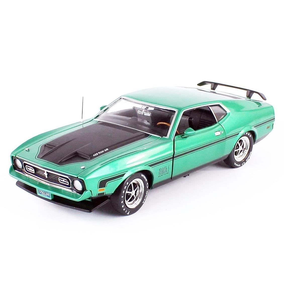 AutoWorld AMM1262 1/18 Ölçek, 1971 Ford Mustang Mach 1 CO71, Dark Green, Sergilemeye Hazır Metal Araba Modeli