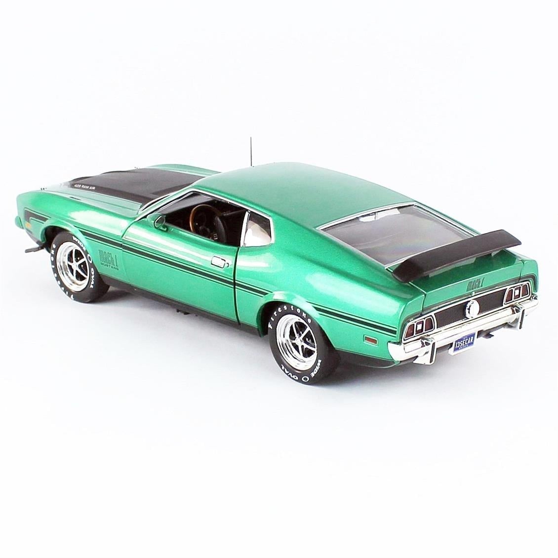 AutoWorld AMM1262 1/18 Ölçek, 1971 Ford Mustang Mach 1 CO71, Dark Green, Sergilemeye Hazır Metal Araba Modeli
