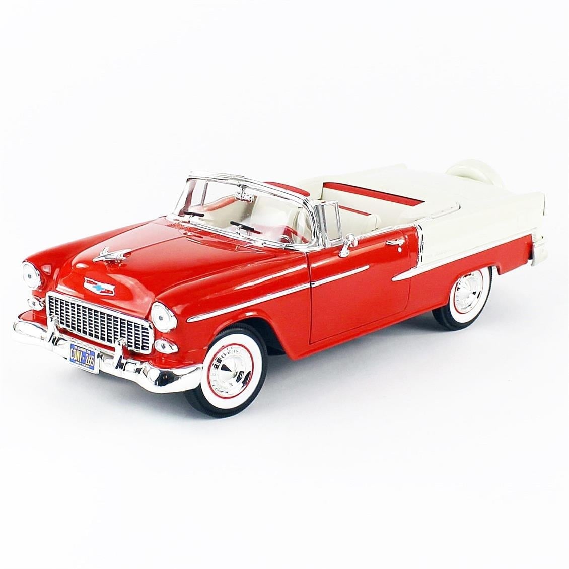 AutoWorld AMM1265 1/18 Ölçek, 1955 Chevy Belair Convertible, Red White, Sergilemeye Hazır Metal Araba Modeli