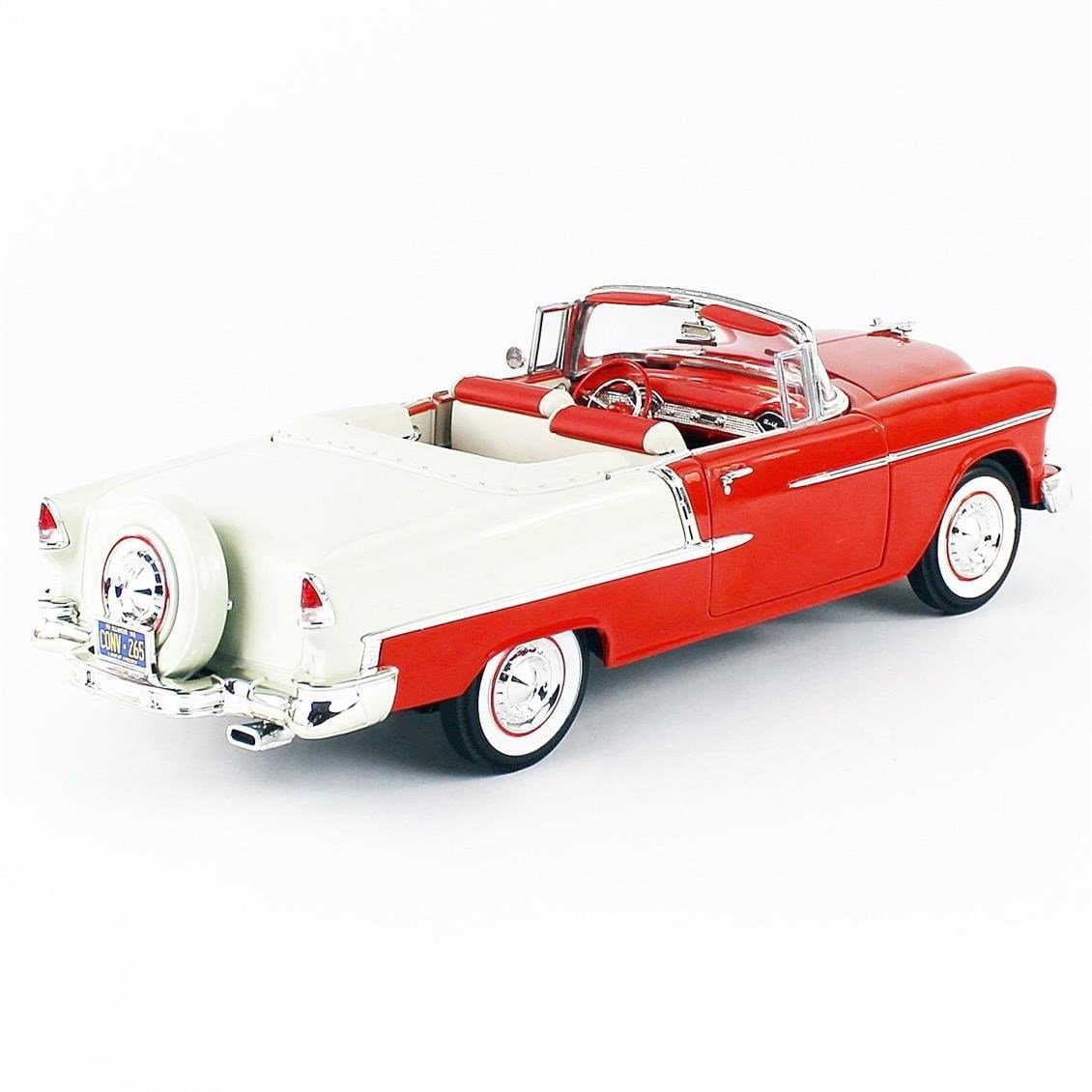 AutoWorld AMM1265 1/18 Ölçek, 1955 Chevy Belair Convertible, Red White, Sergilemeye Hazır Metal Araba Modeli
