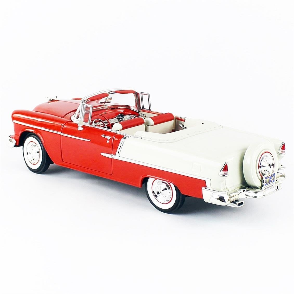 AutoWorld AMM1265 1/18 Ölçek, 1955 Chevy Belair Convertible, Red White, Sergilemeye Hazır Metal Araba Modeli