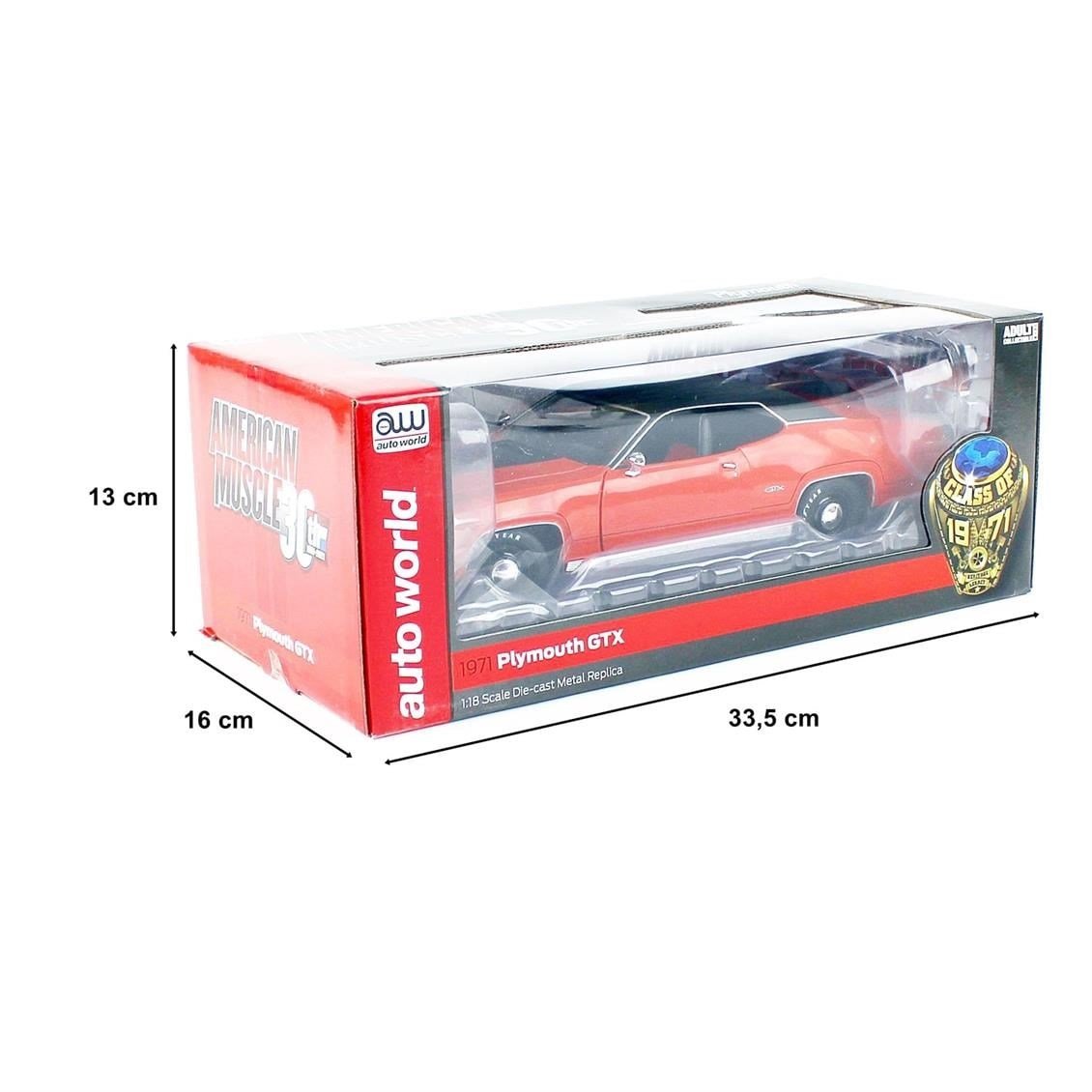 AutoWorld AMM1268 1/18 Ölçek, 1971 Plymouth GTX, Red, Sergilemeye Hazır Metal Araba Modeli