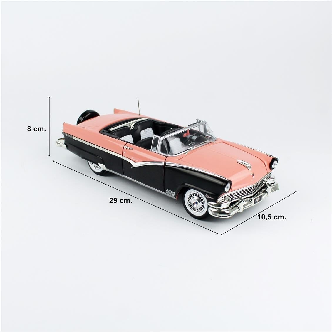 AutoWorld AMM1270 1/18 Ölçek, 1956 Ford Fairlane Sunliner, Pembe ve Siyah, Sergilemeye Hazır Metal Araba Modeli