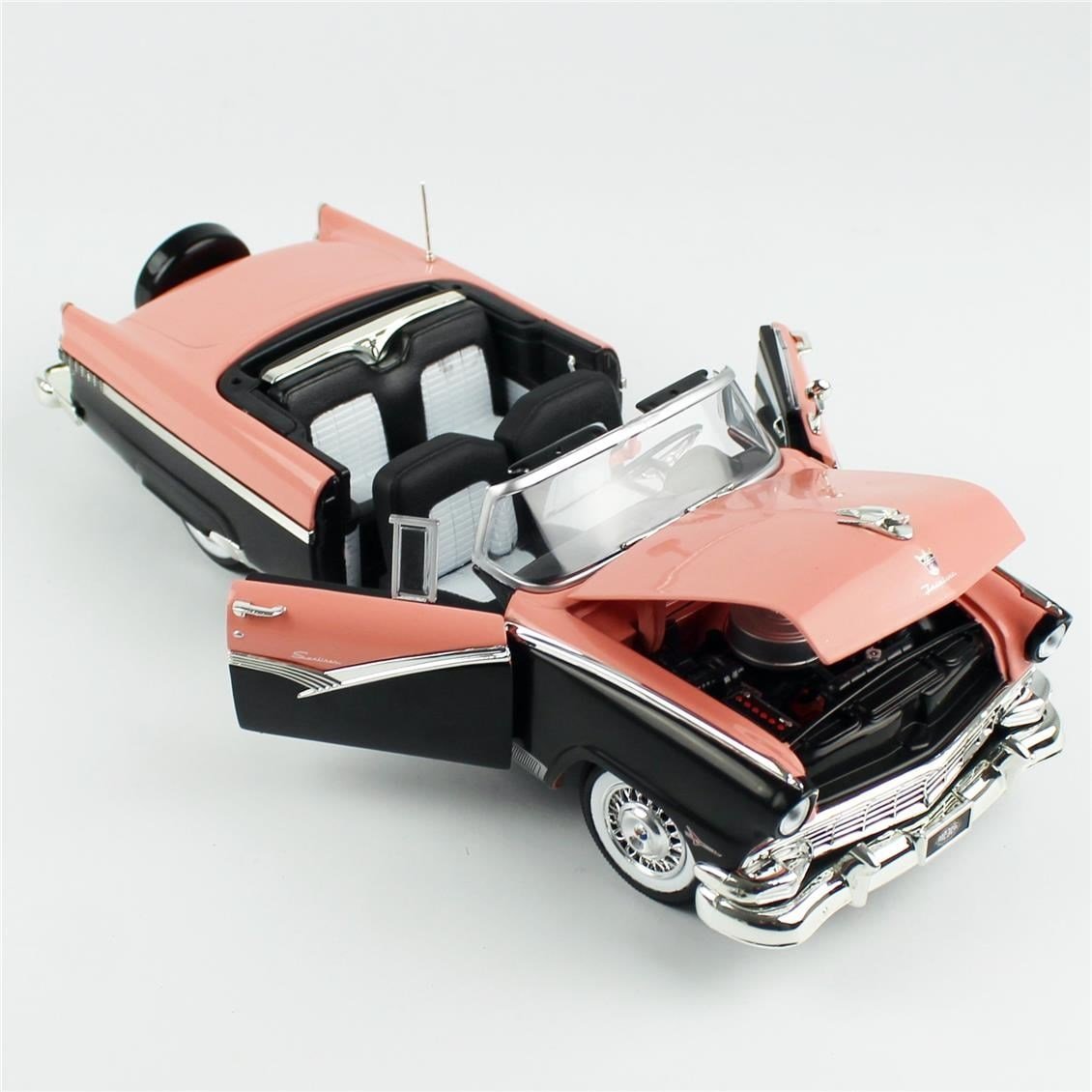 AutoWorld AMM1270 1/18 Ölçek, 1956 Ford Fairlane Sunliner, Pembe ve Siyah, Sergilemeye Hazır Metal Araba Modeli