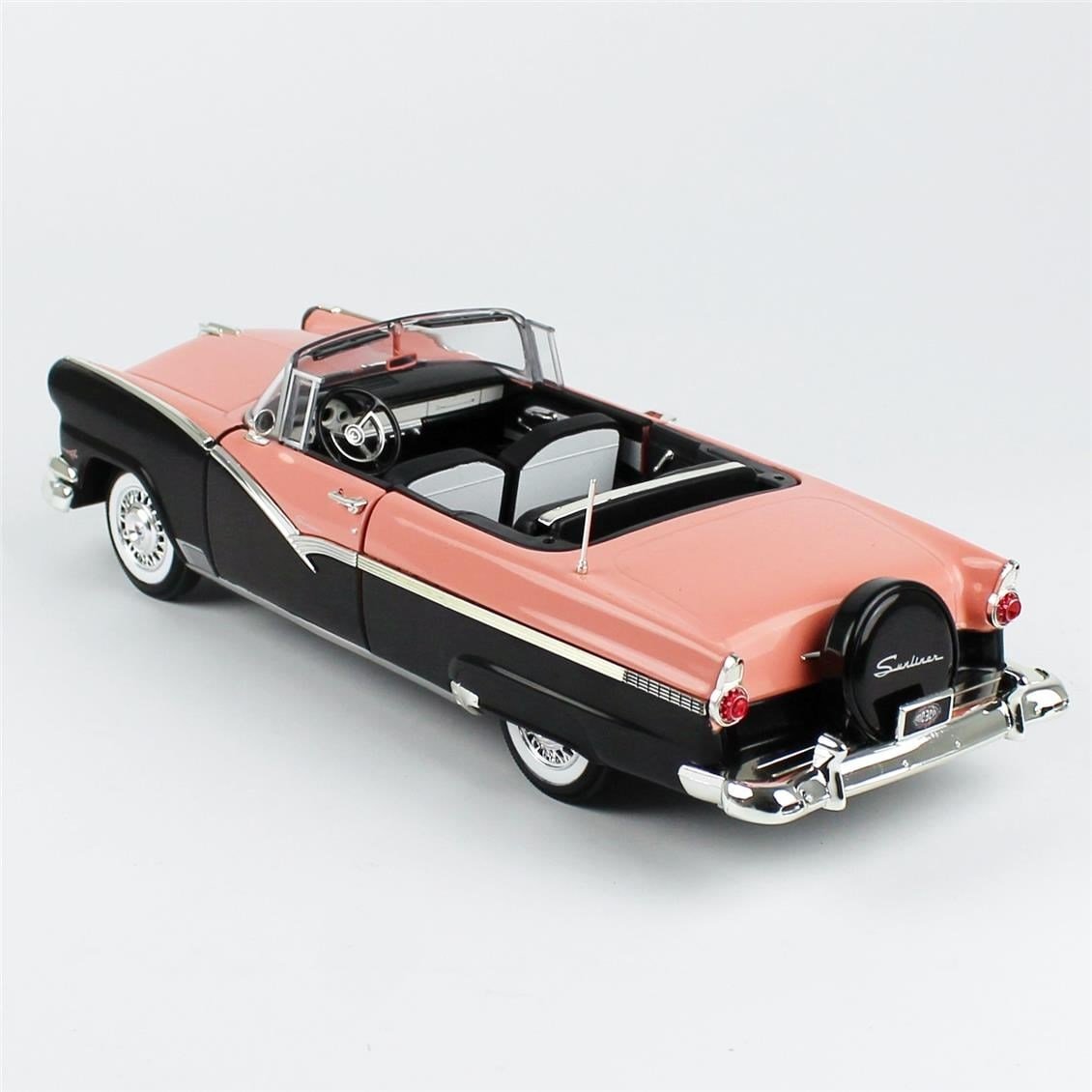 AutoWorld AMM1270 1/18 Ölçek, 1956 Ford Fairlane Sunliner, Pembe ve Siyah, Sergilemeye Hazır Metal Araba Modeli