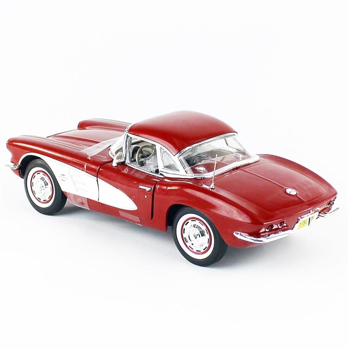 AutoWorld AMM1281 1/18 Ölçek, 1961 Chevy Corvette Convertible, Honduras Maroon Metallic, Sergilemeye Hazır Metal Araba Modeli