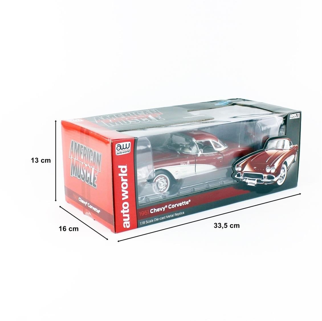 AutoWorld AMM1281 1/18 Ölçek, 1961 Chevy Corvette Convertible, Honduras Maroon Metallic, Sergilemeye Hazır Metal Araba Modeli