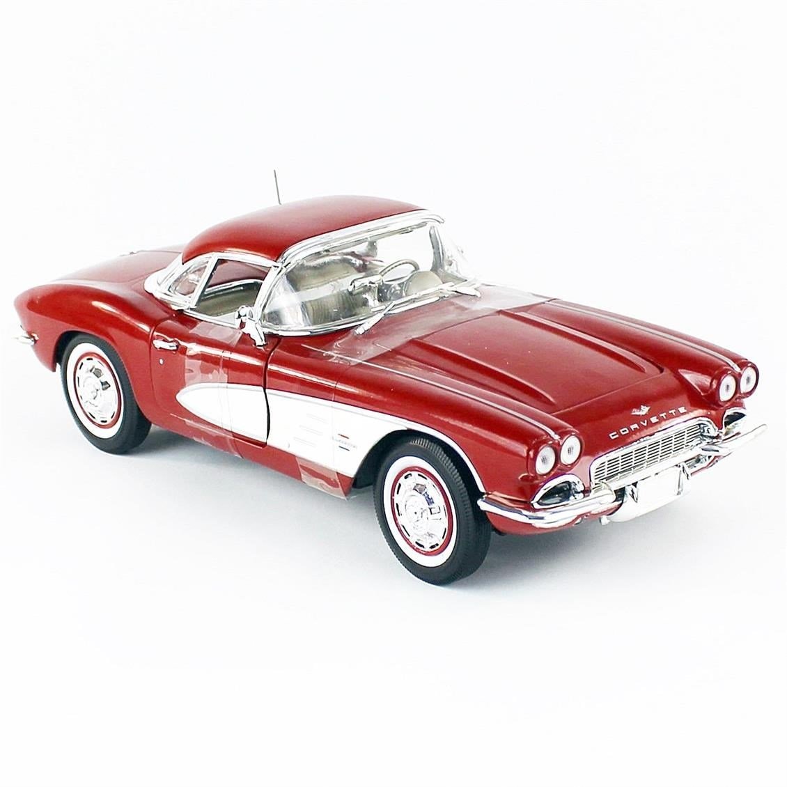 AutoWorld AMM1281 1/18 Ölçek, 1961 Chevy Corvette Convertible, Honduras Maroon Metallic, Sergilemeye Hazır Metal Araba Modeli