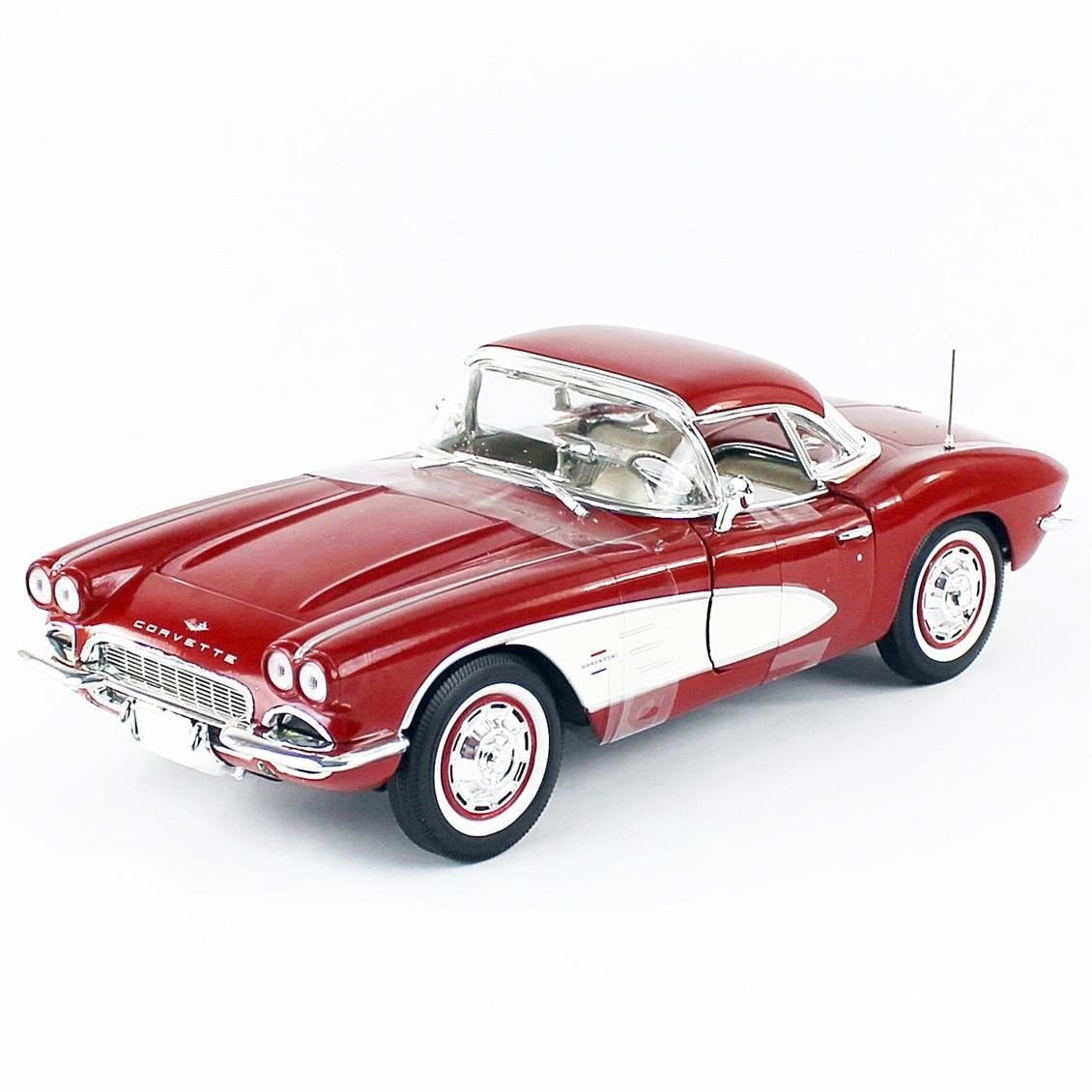 AutoWorld AMM1281 1/18 Ölçek, 1961 Chevy Corvette Convertible, Honduras Maroon Metallic, Sergilemeye Hazır Metal Araba Modeli