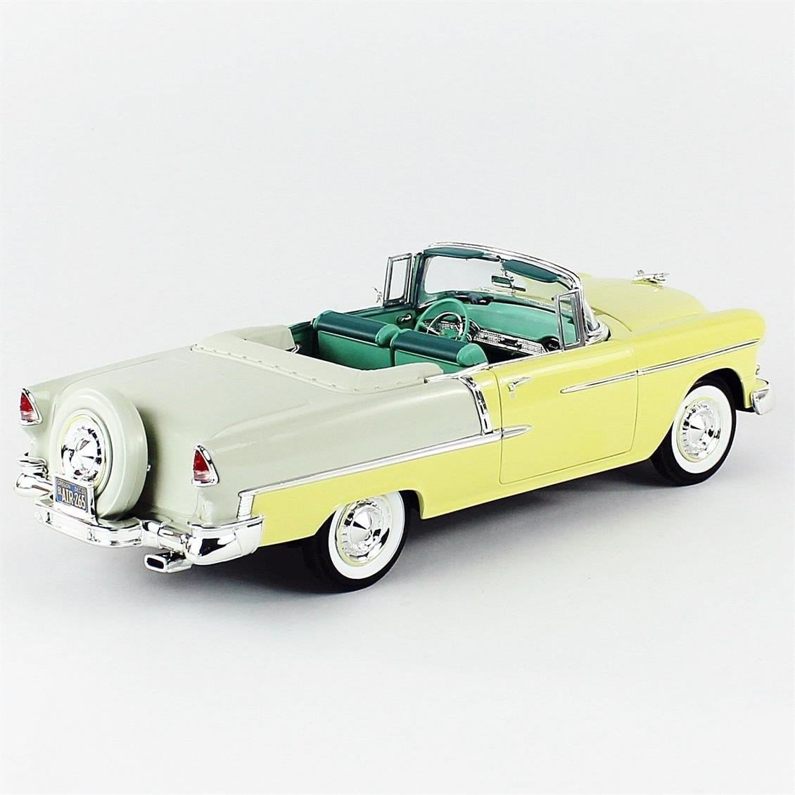AutoWorld AMM1285 1/18 Ölçek, 1955 Chevy Bel Air Convertible, Yellow, Sergilemeye Hazır Metal Araba Modeli