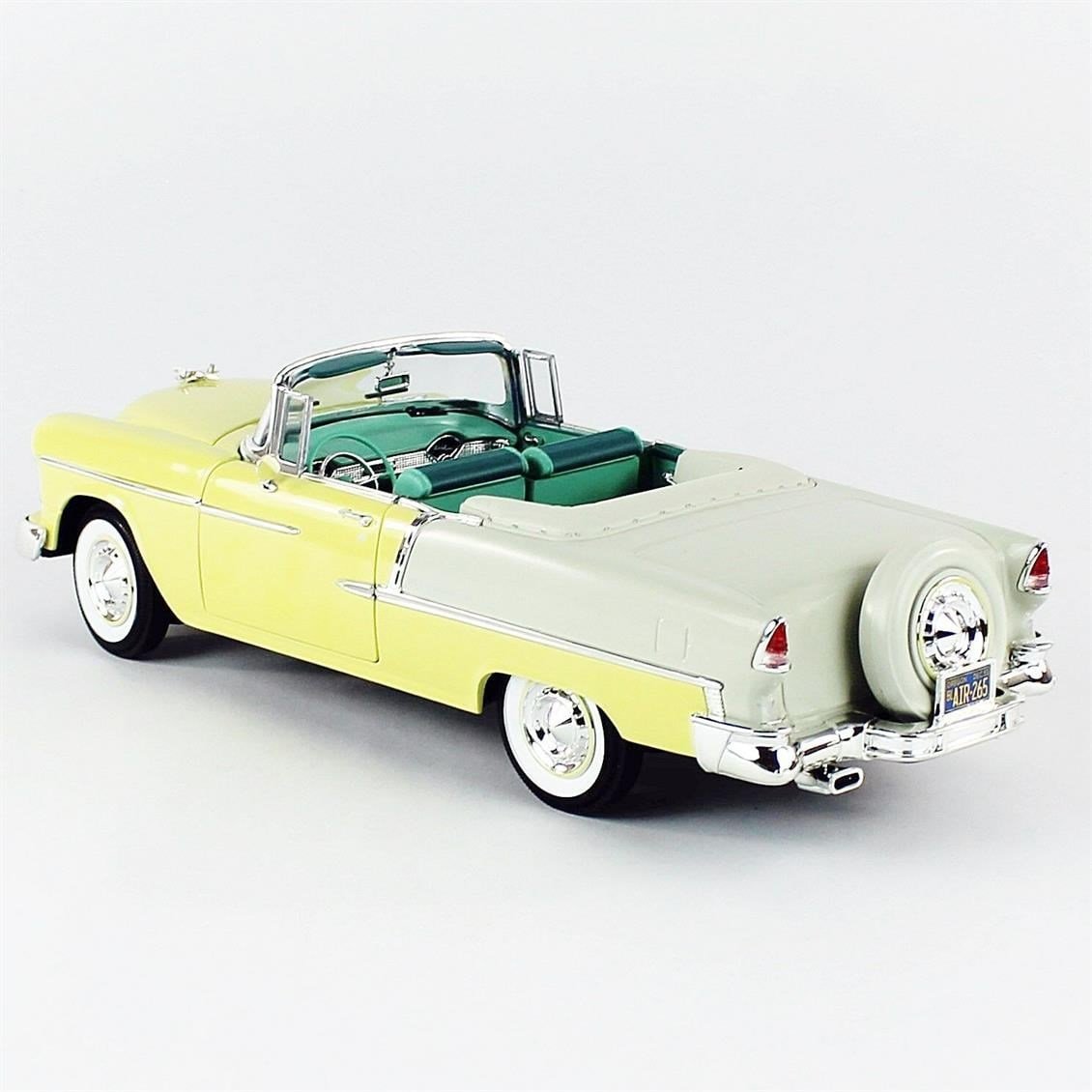 AutoWorld AMM1285 1/18 Ölçek, 1955 Chevy Bel Air Convertible, Yellow, Sergilemeye Hazır Metal Araba Modeli