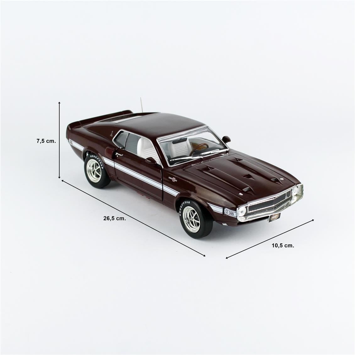 AutoWorld AMM1290 1/18 Ölçek, 1969 Shelby GT500 Mustang 2+2, (MCACN), Royal Bordo, Sergilemeye Hazır Metal Araba Modeli