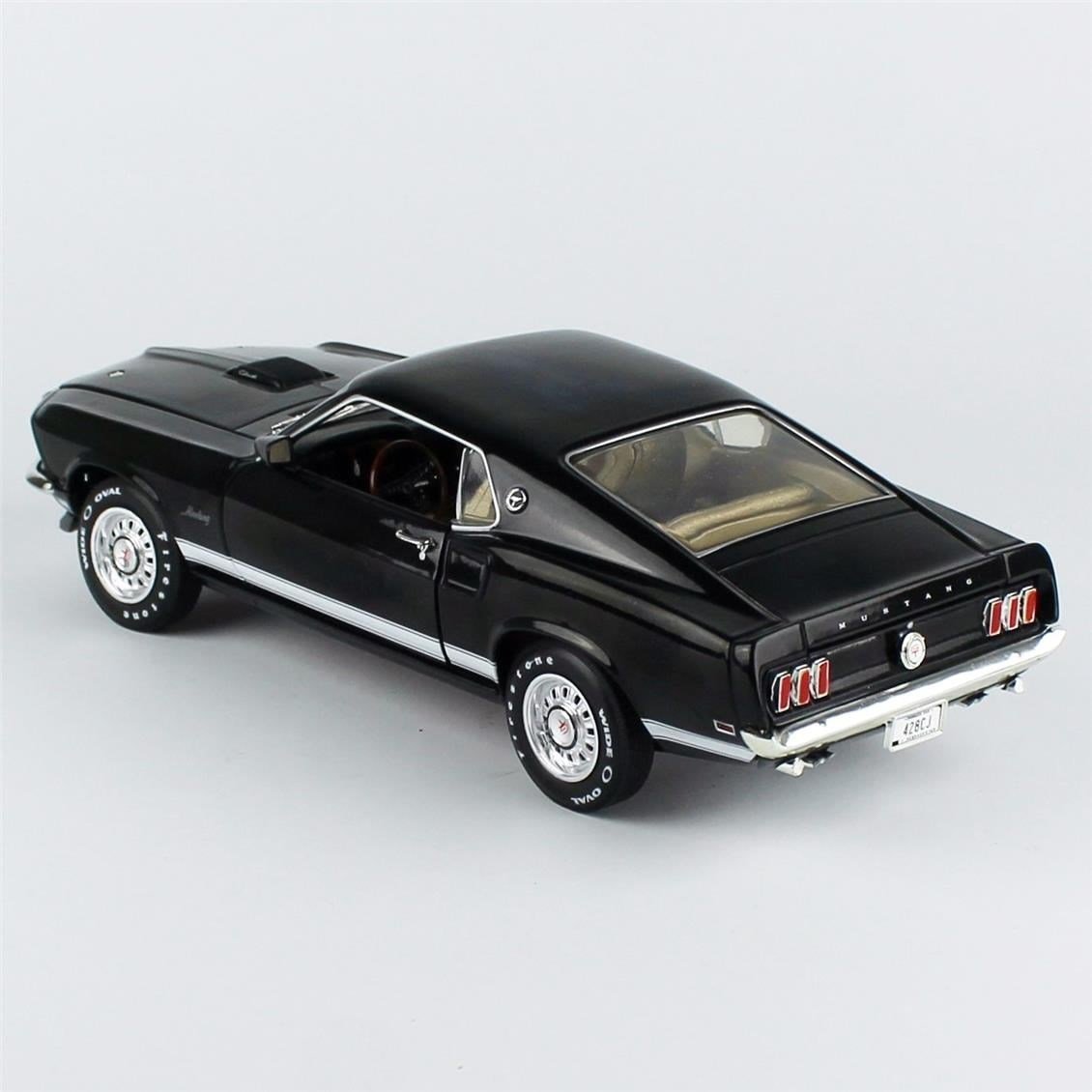 AutoWorld AMM1292 1/18 Ölçek, 1969 Mustang GT 2+2, Raven Black, Sergilemeye Hazır Metal Araba Modeli