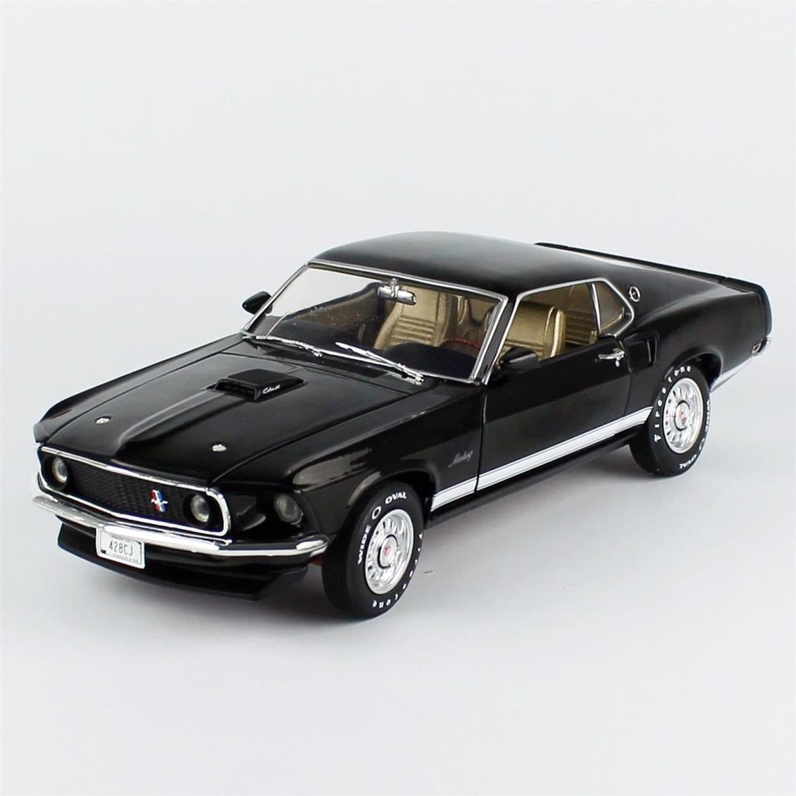 AutoWorld AMM1292 1/18 Ölçek, 1969 Mustang GT 2+2, Raven Black, Sergilemeye Hazır Metal Araba Modeli