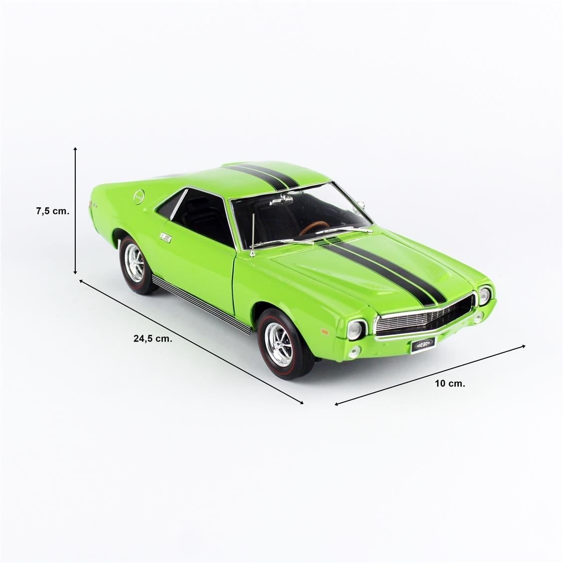 AutoWorld AMM1313 1/18 Ölçek, 1969 AMC AMX Hardtop, Big Bad Green, Sergilemeye Hazır Metal Araba Modeli
