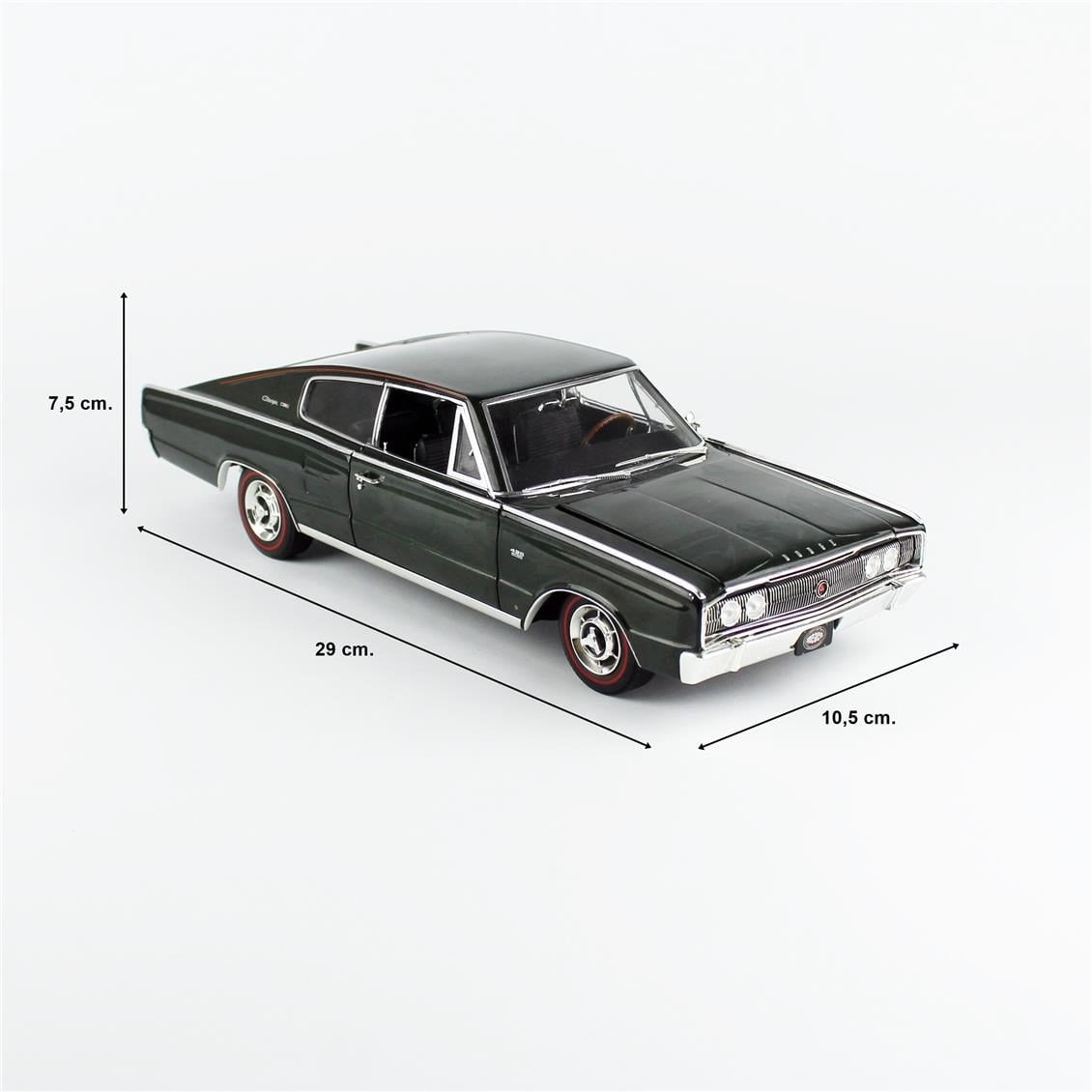 AutoWorld AMM1320 1/18 Ölçek, 1966 Dodge Charger Hardtop (MCACN), GG1 Dark Green, Sergilemeye Hazır Metal Araba Modeli