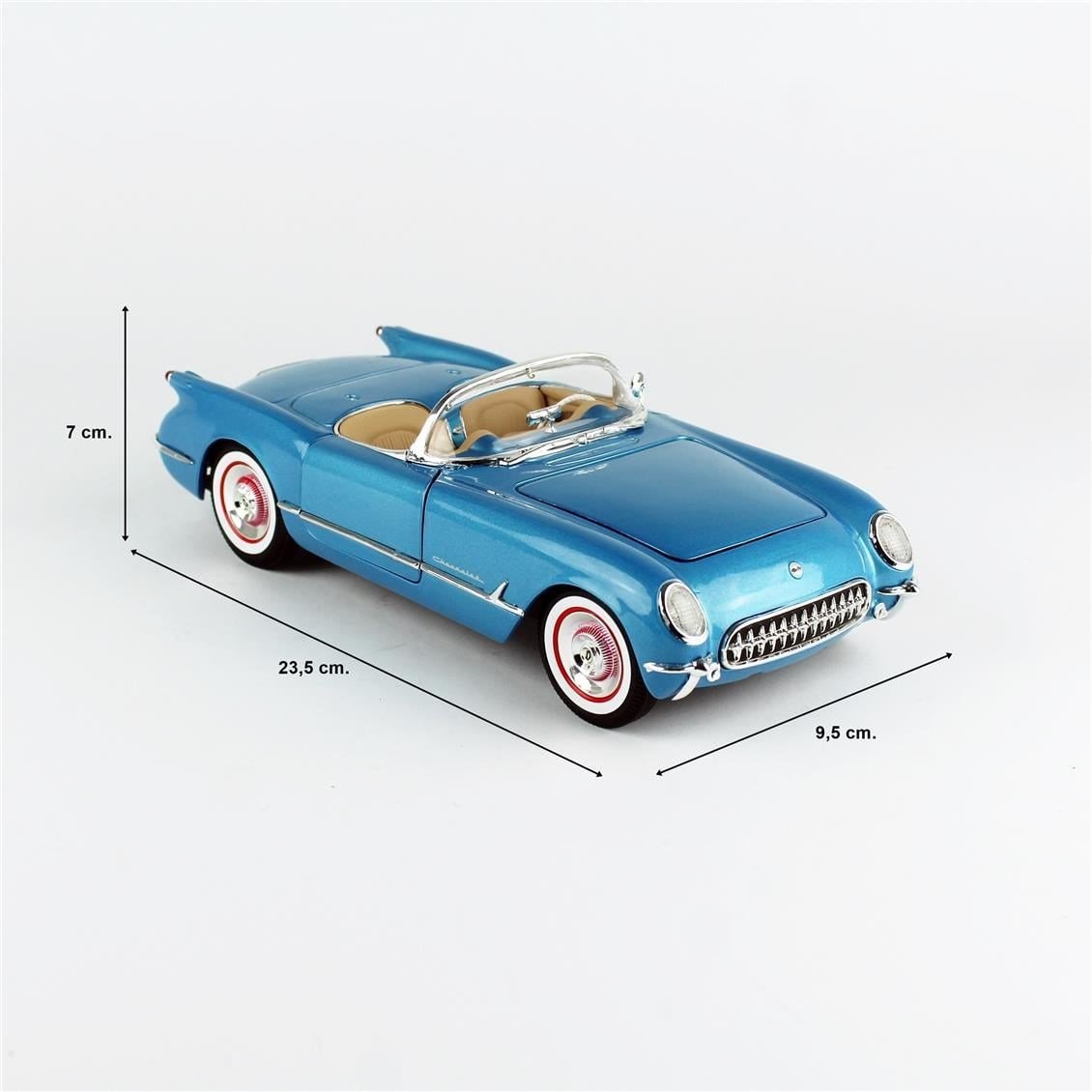 AutoWorld AMM1341 1/18 Ölçek, 1954 Chevrolet Corvette Convertible, Met.Br.Blue, Sergilemeye Hazır Metal Araba Modeli