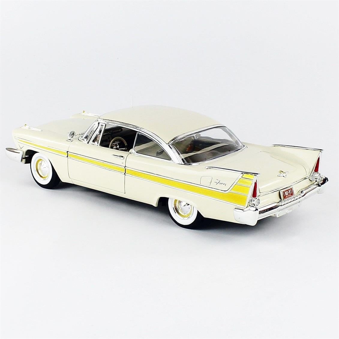AutoWorld AW272 1/18 Ölçek, 1957 Plymouth Fury, Beige, Sergilemeye Hazır Metal Araba Modeli