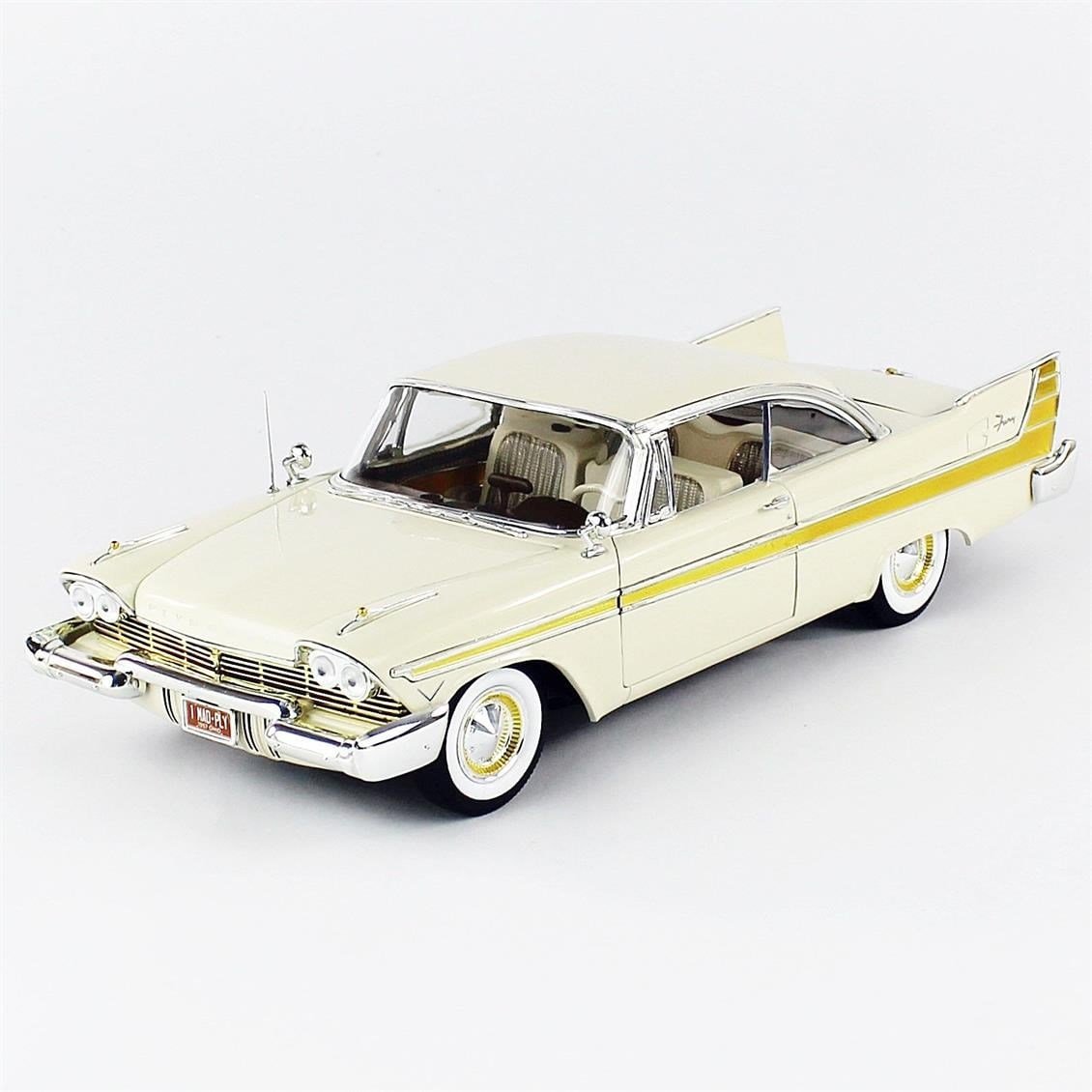 AutoWorld AW272 1/18 Ölçek, 1957 Plymouth Fury, Beige, Sergilemeye Hazır Metal Araba Modeli