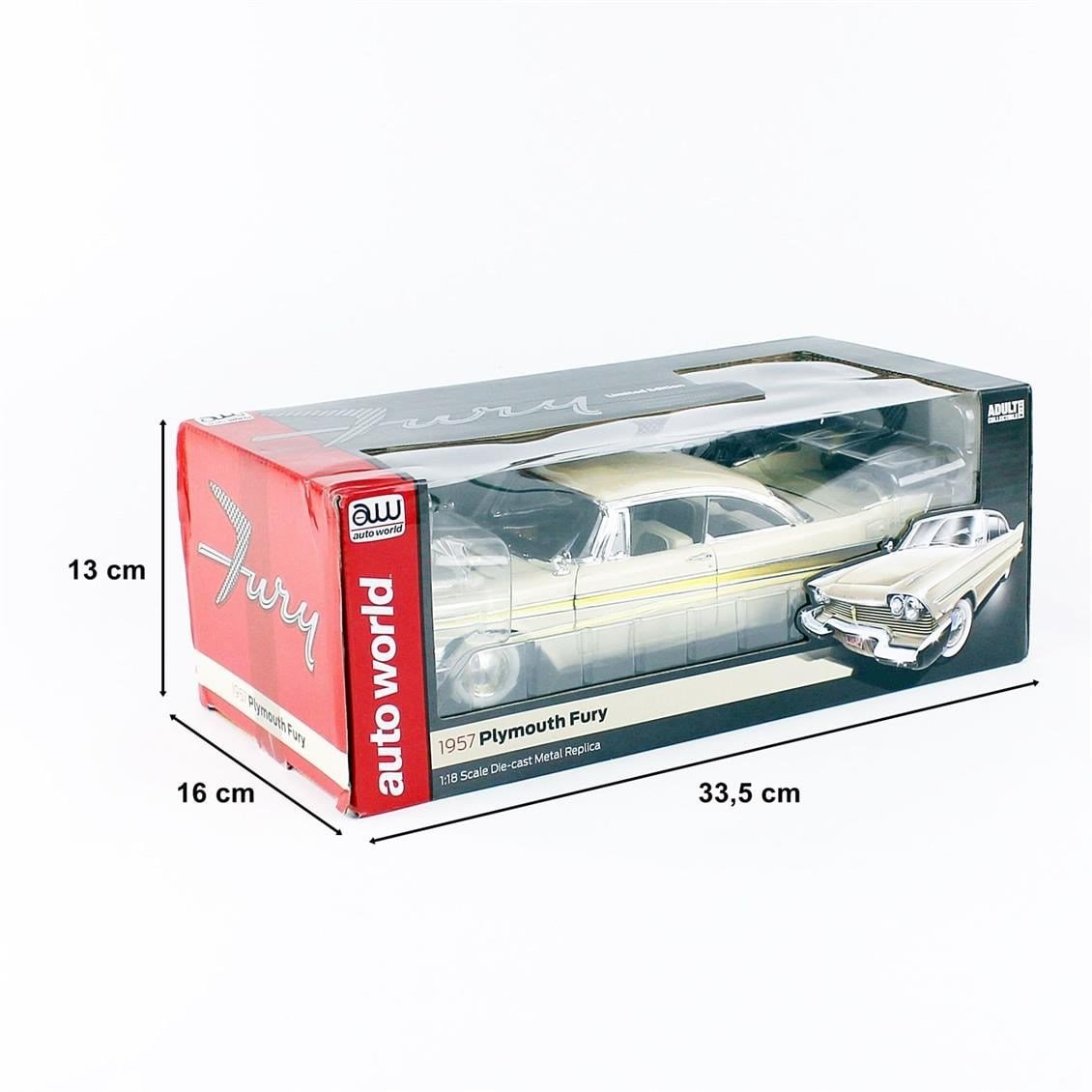 AutoWorld AW272 1/18 Ölçek, 1957 Plymouth Fury, Beige, Sergilemeye Hazır Metal Araba Modeli