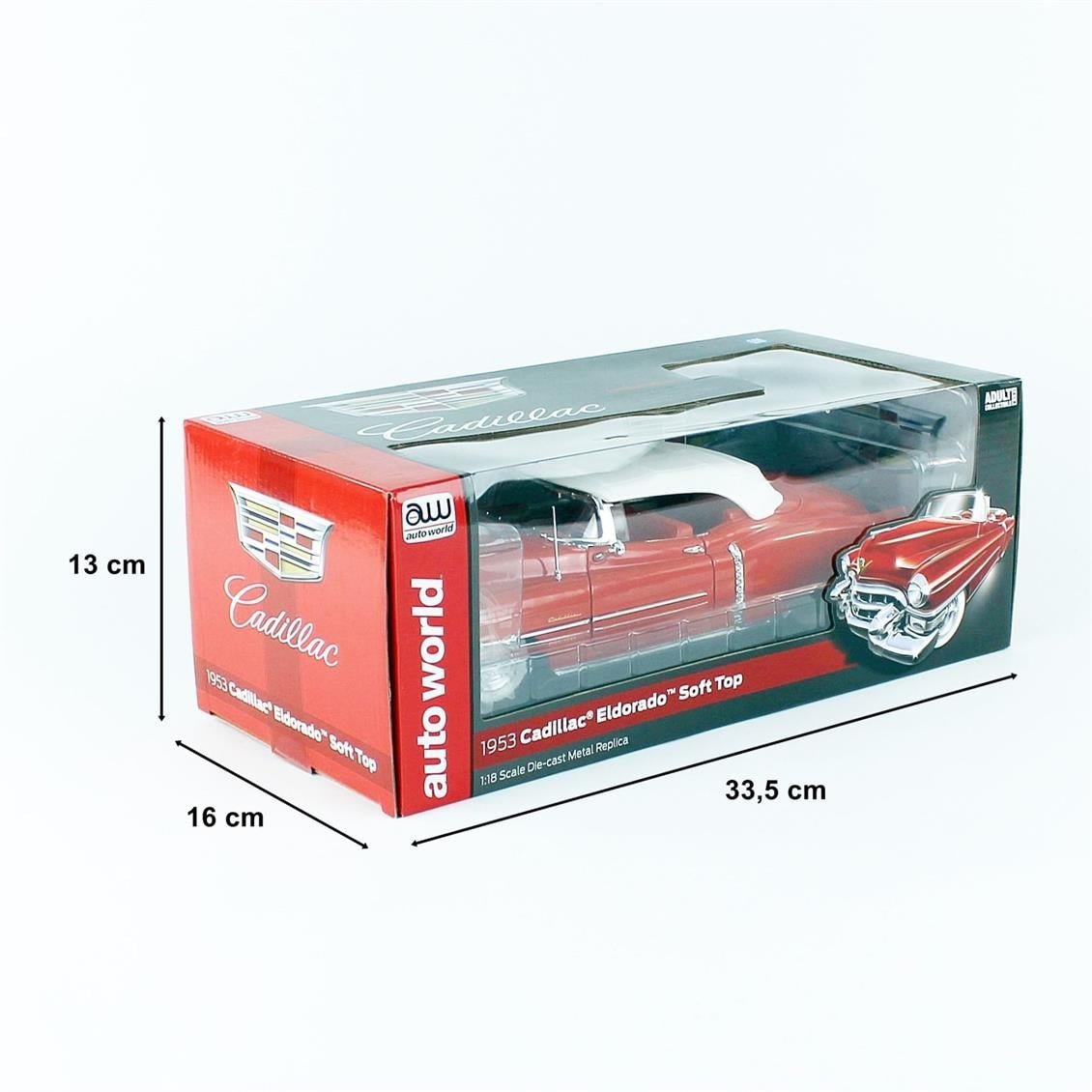 AutoWorld AW286 1/18 Ölçek, 1953 Cadillac ElDorado Convertible, Red, Sergilemeye Hazır Metal Araba Modeli