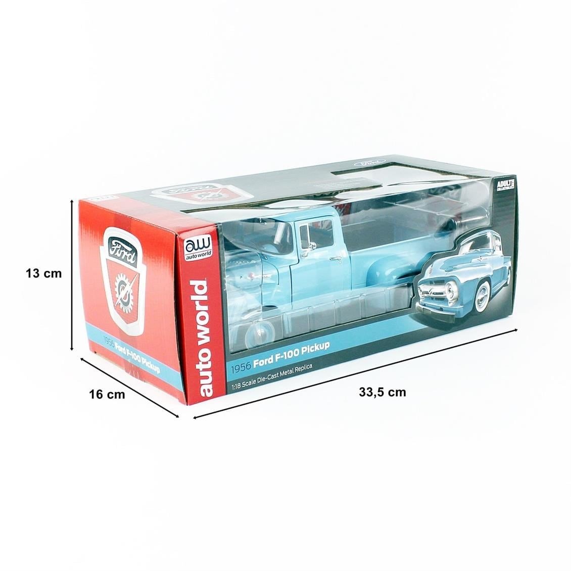 AutoWorld AW290 1/18 Ölçek, 1956 Ford F100 Pickup, Diamond Blue, Sergilemeye Hazır Metal Kamyonet Modeli