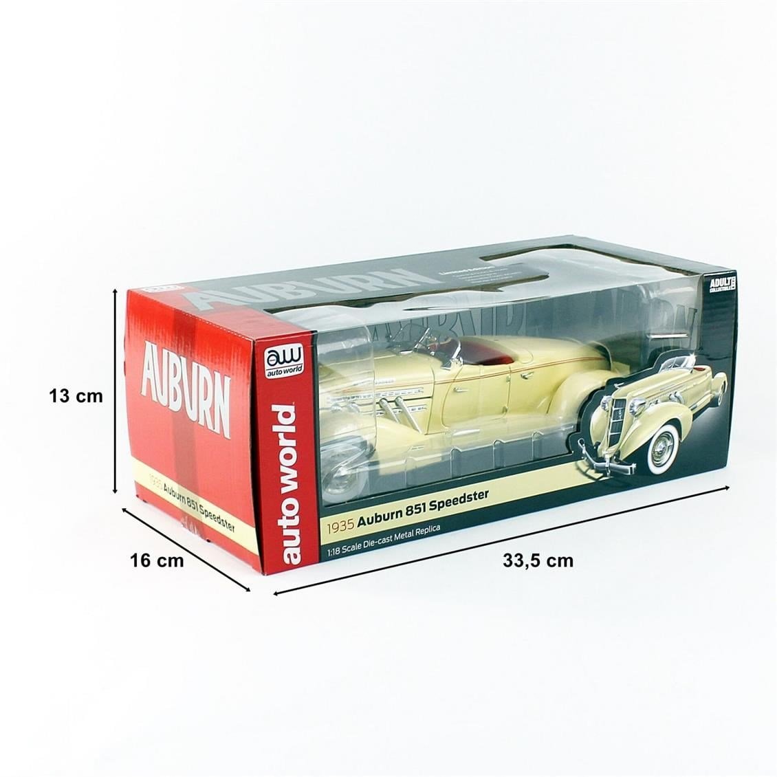 AutoWorld AW297 1/18 Ölçek, 1935 Auburn 851 Speedster, Cream, Sergilemeye Hazır Metal Araba Modeli