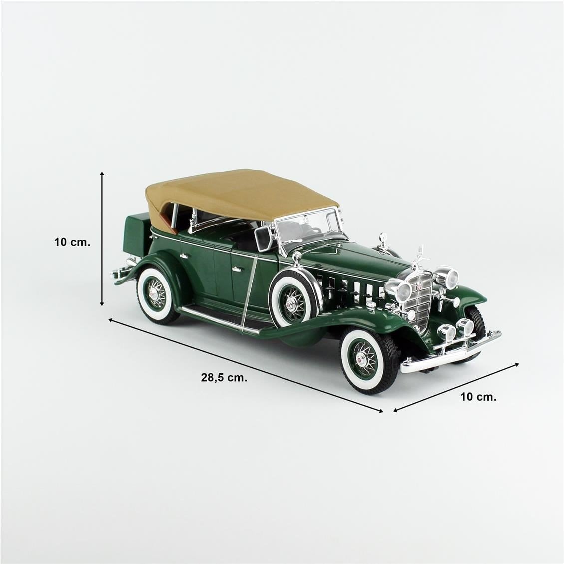 AutoWorld AW314 1/18 Ölçek, 1932 Cadillac V16 Phaeton, Dark Green, Sergilemeye Hazır Metal Araba Modeli
