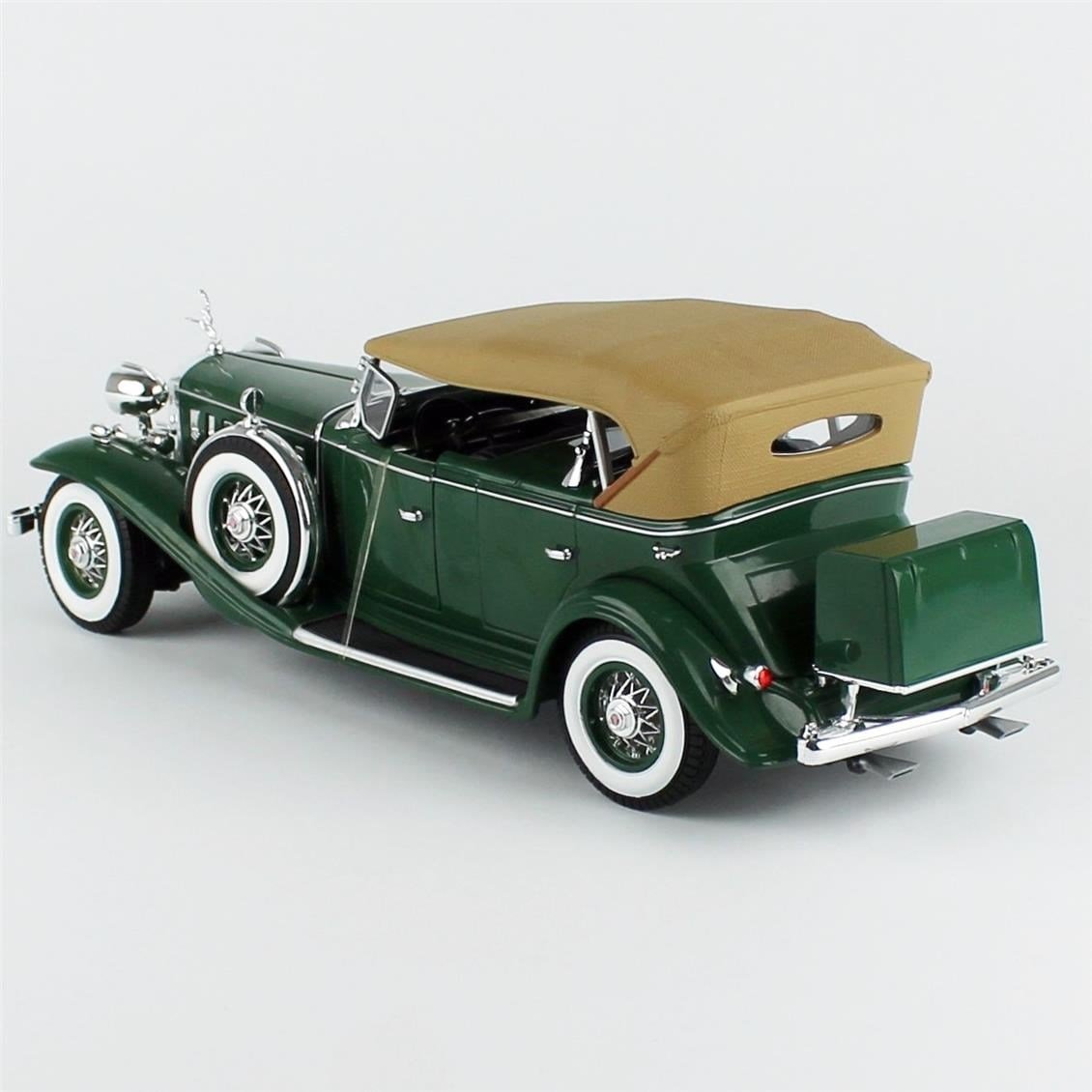 AutoWorld AW314 1/18 Ölçek, 1932 Cadillac V16 Phaeton, Dark Green, Sergilemeye Hazır Metal Araba Modeli