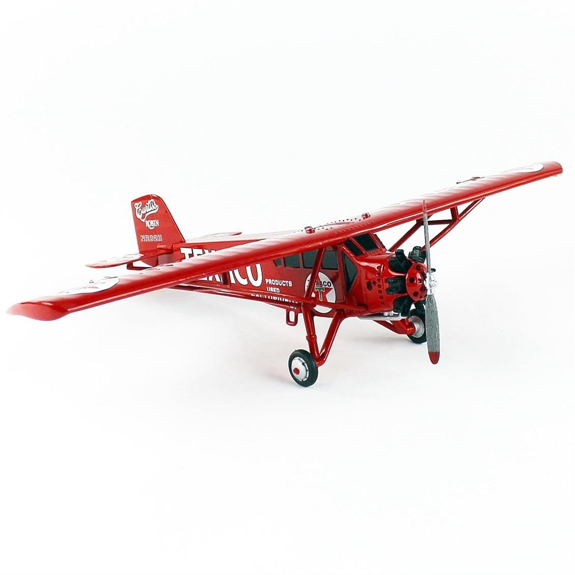 AutoWorld AWCP7917 1/38 1929 Texaco Curtis Robin, Red, Sergilemeye Hazır Metal Uçak Modeli
