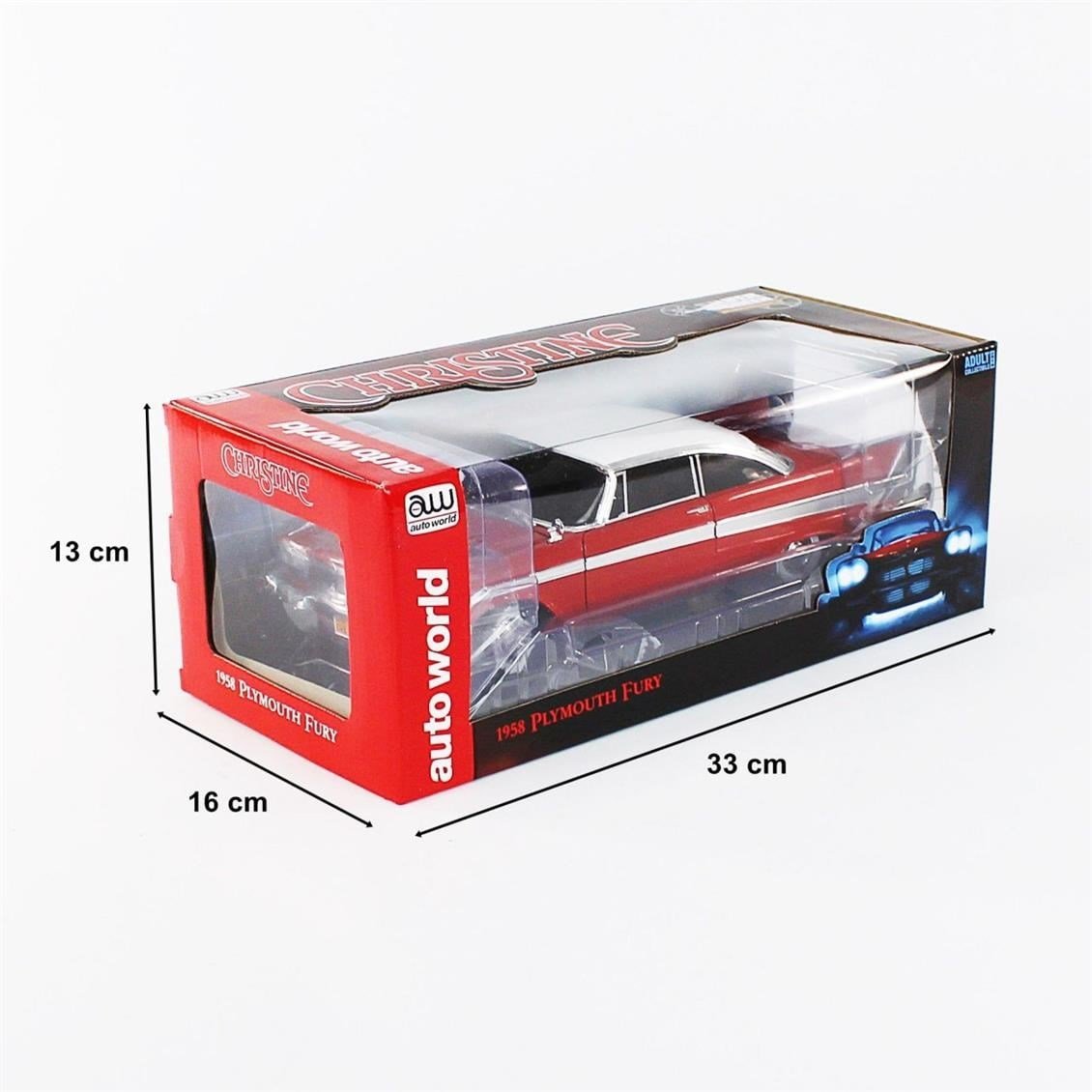 AutoWorld AWSS102 1/18 Ölçek, 1958 Plymouth Christine -Tinted Windows, Red, Sergilemeye Hazır Metal Araba Modeli